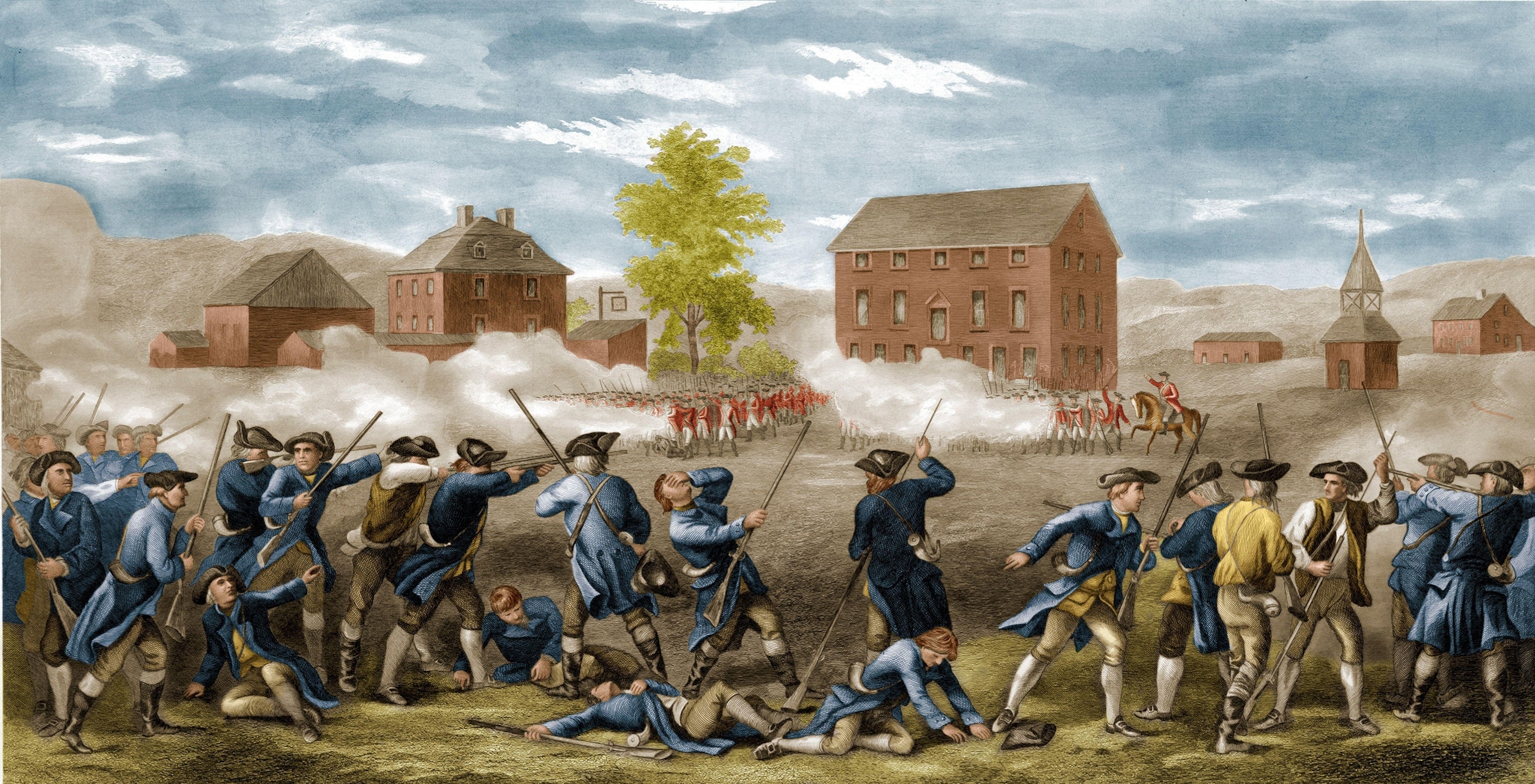 The Battle of Lexington in 1775 is portrayed in a painting.