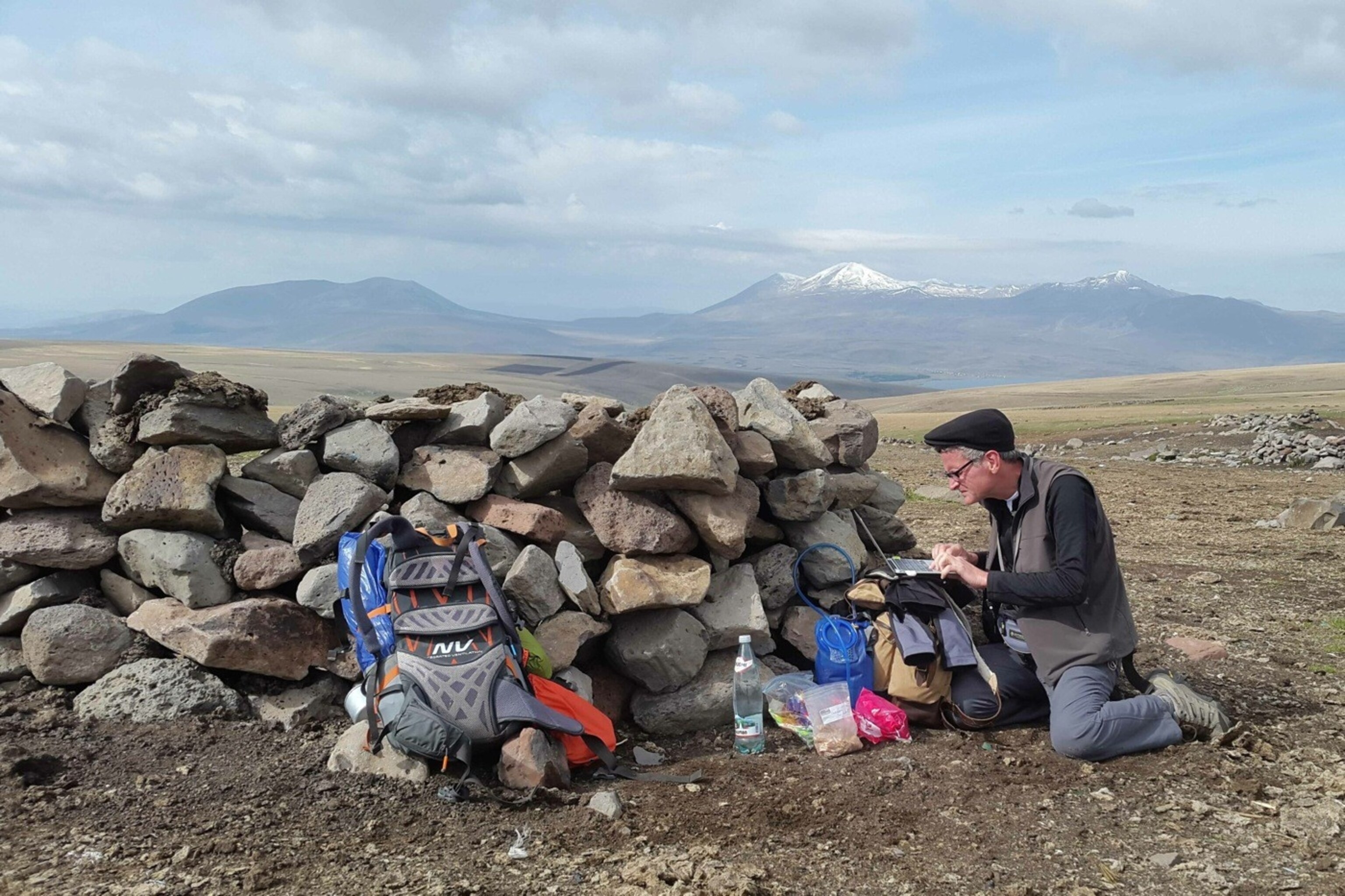 Paul Salopek deploys his mobile workstation in the Lesser Caucasus mountains, in the Republic of Georgia.