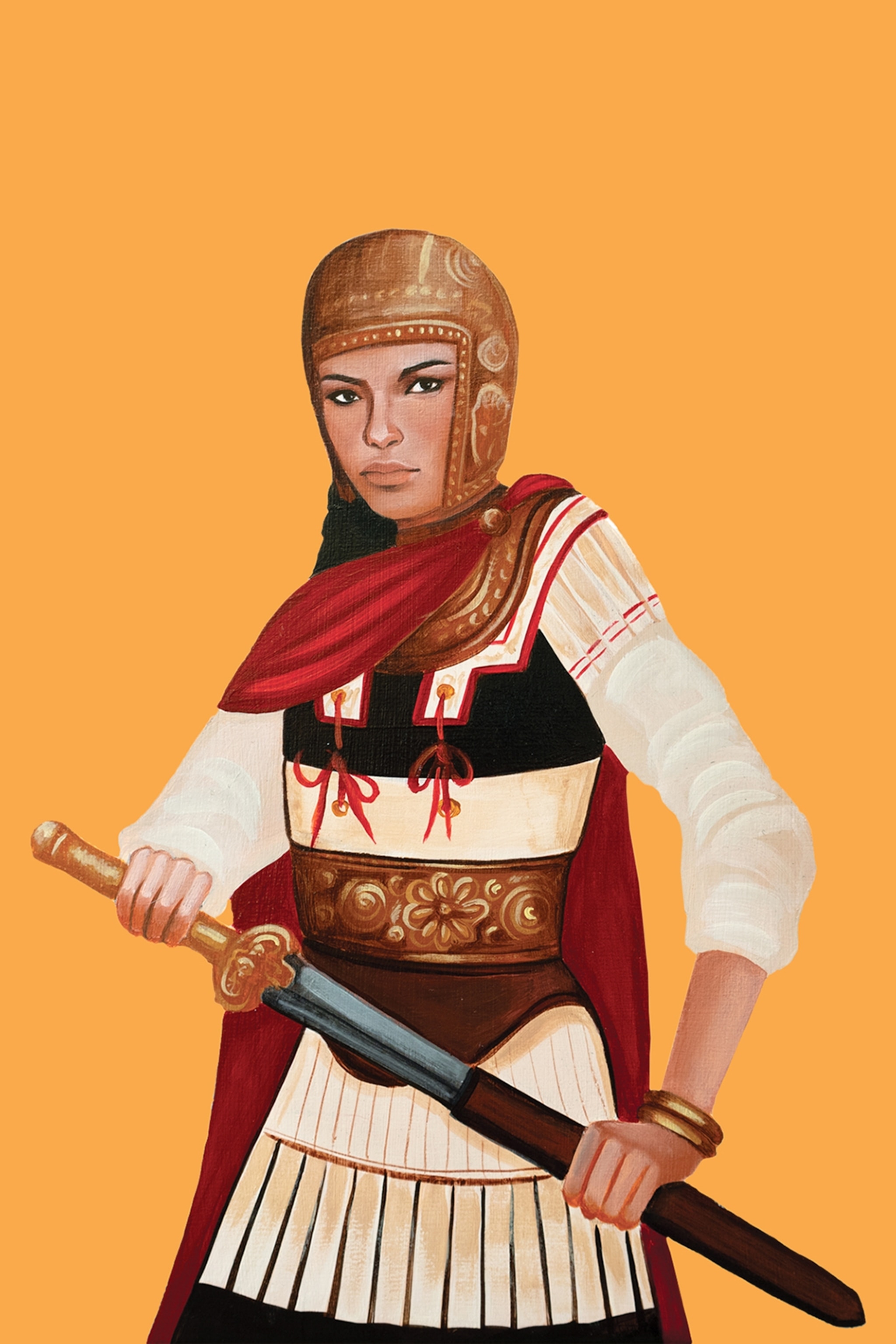 a military leader drawing her sword