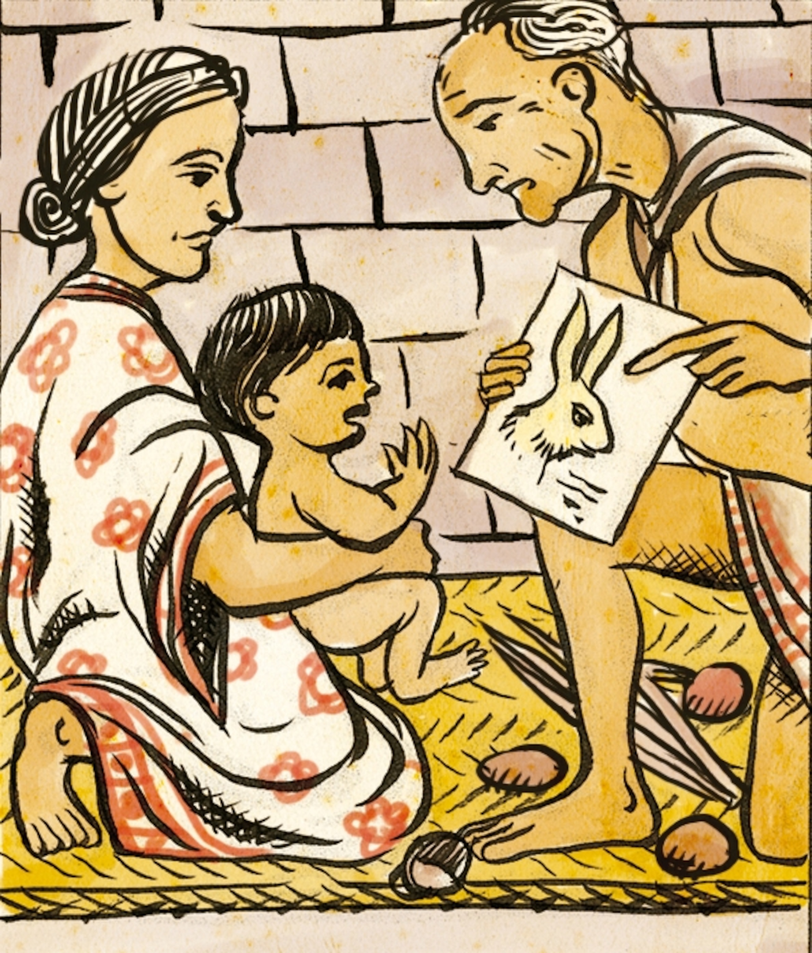 an Aztec newborn being given a name