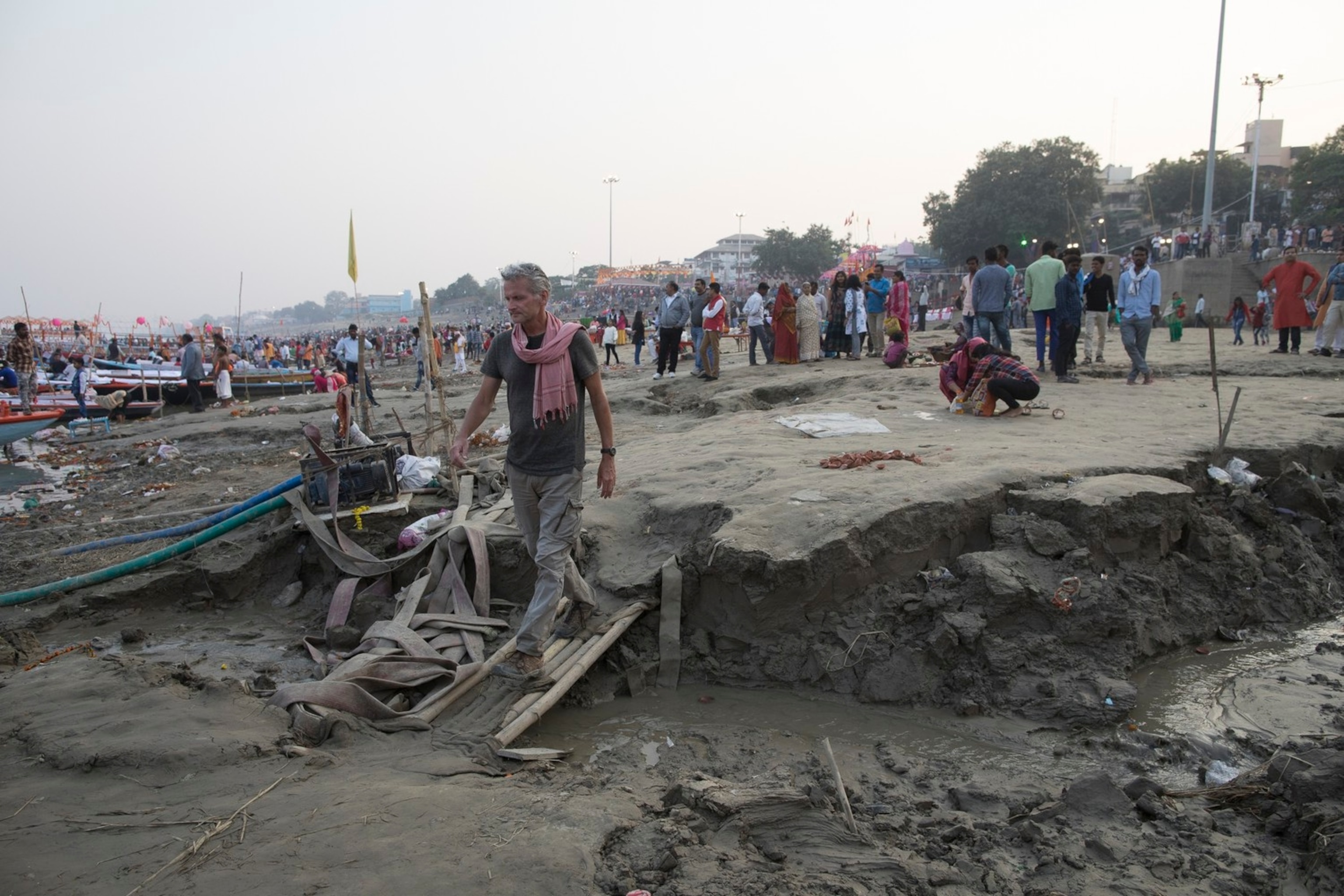 Salopek, seen here at the edge of the Ganges in Varanasi, heading east toward Myanmar as the seventh year of the Out of Eden Walk began.