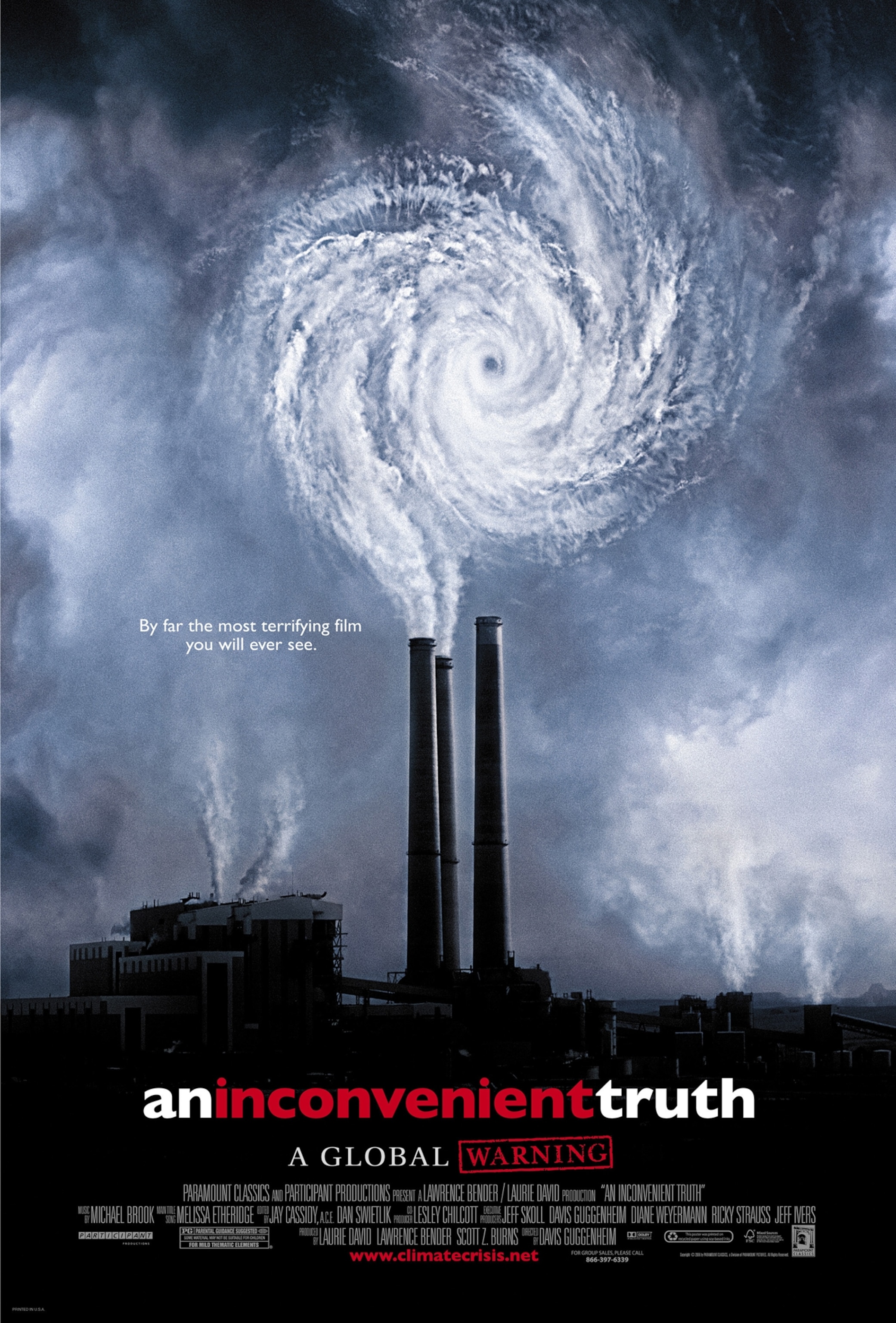 movie poster with three smoking plant chimneys