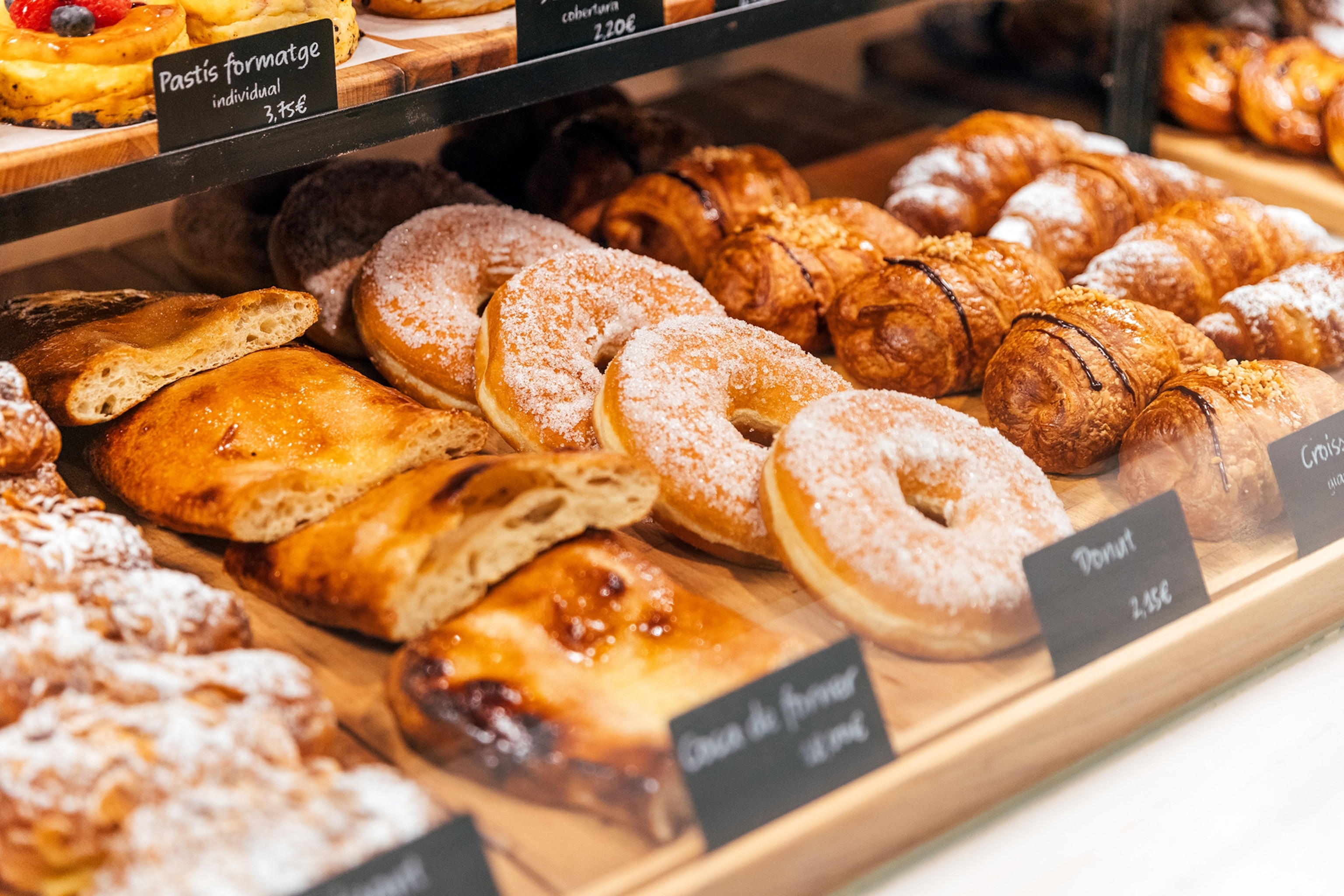 Close-up of pastries in a shop window