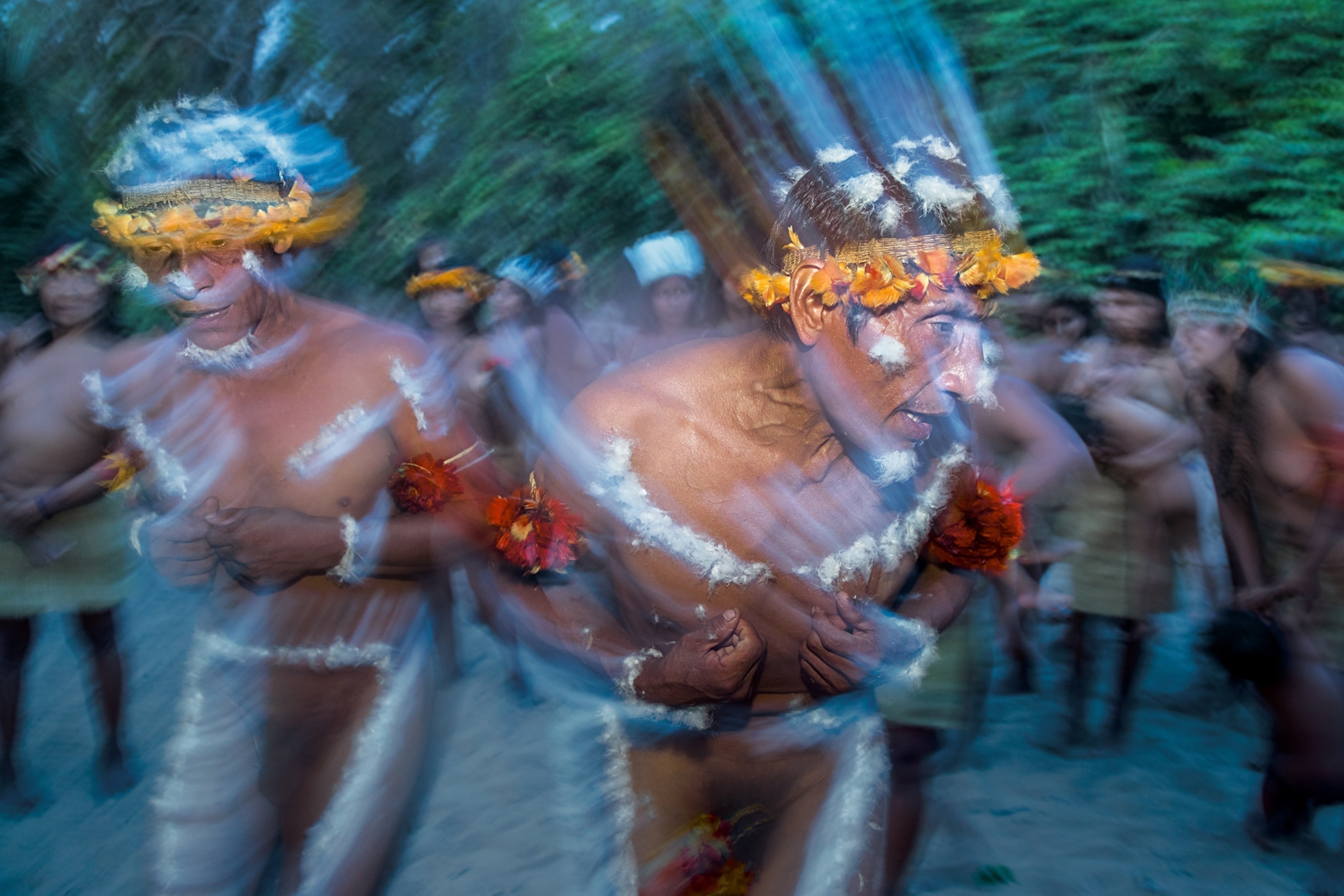 Awá elders dancing like in a trance
