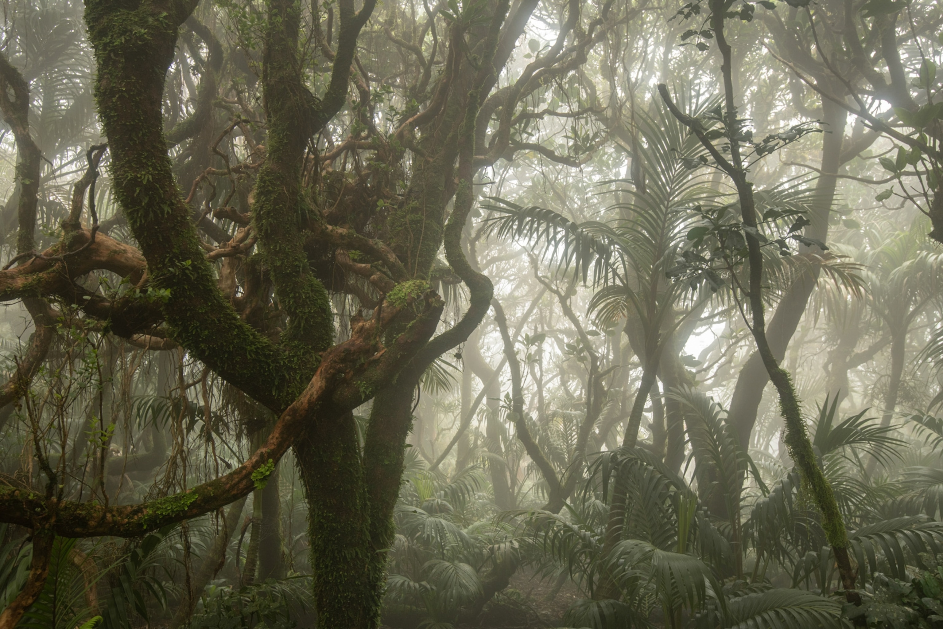 a misty rainforest landscape