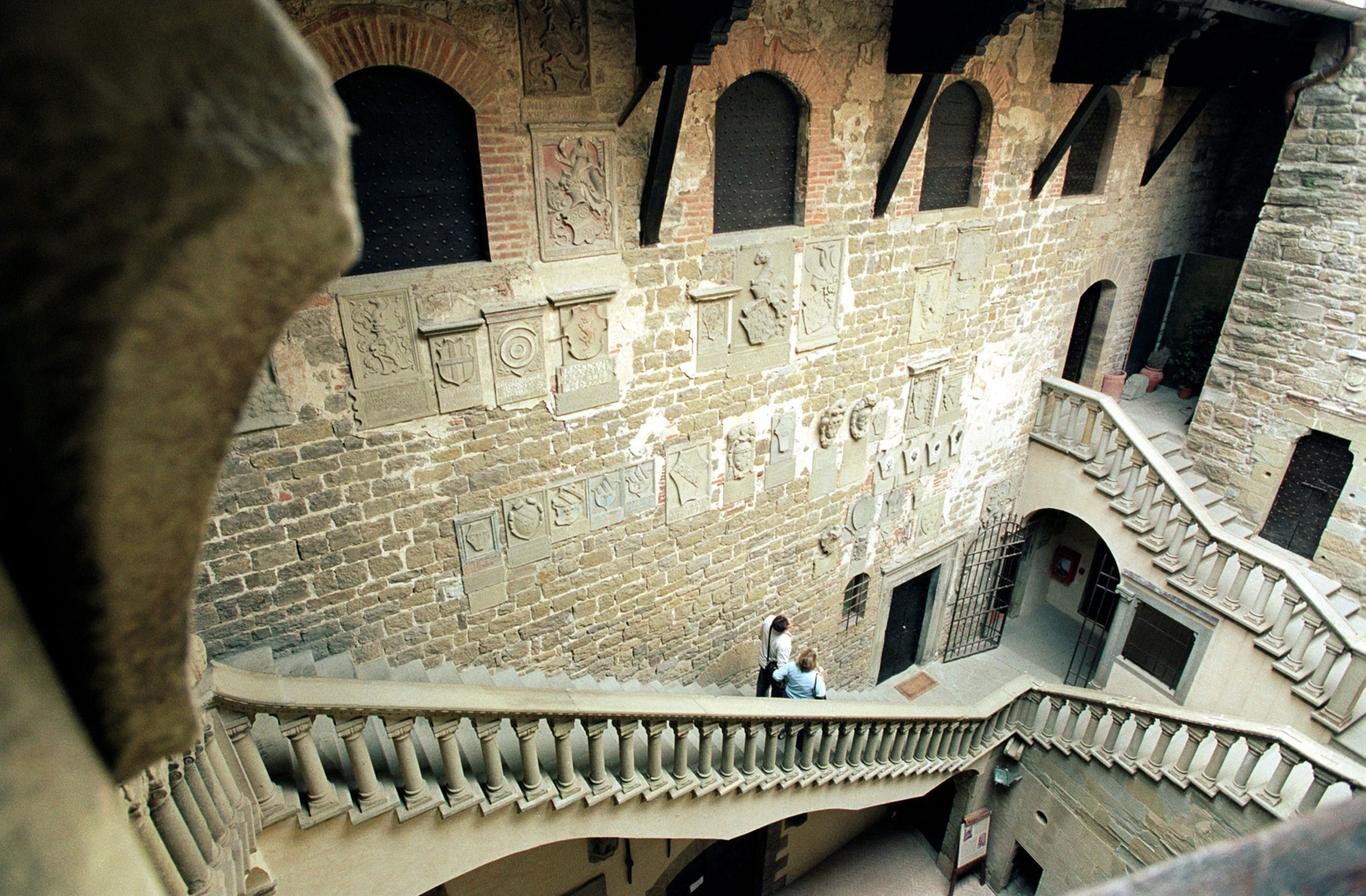 a stone staircase in a castle