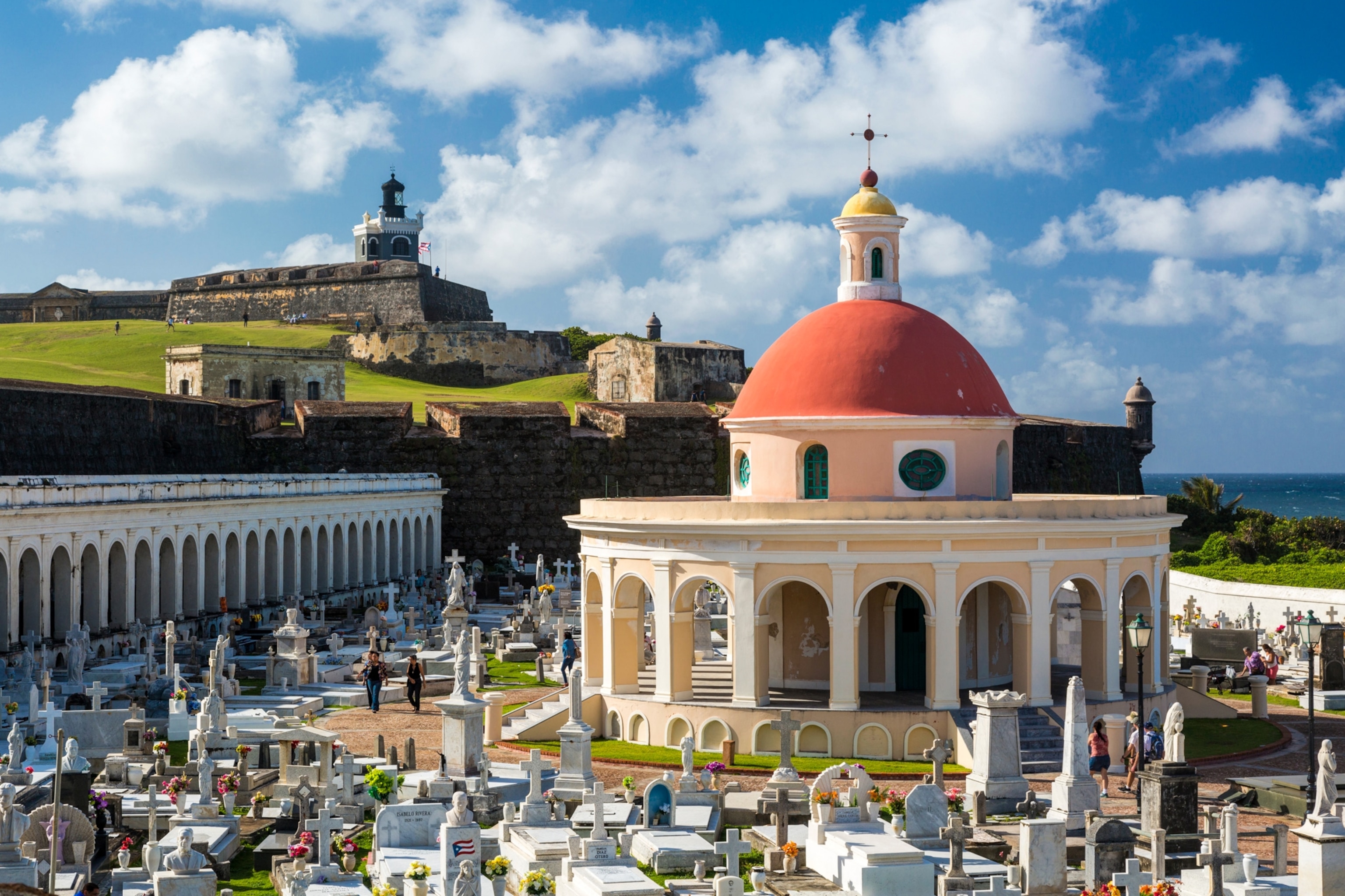 tombstones and old fort in San Juan, Puerto Rico