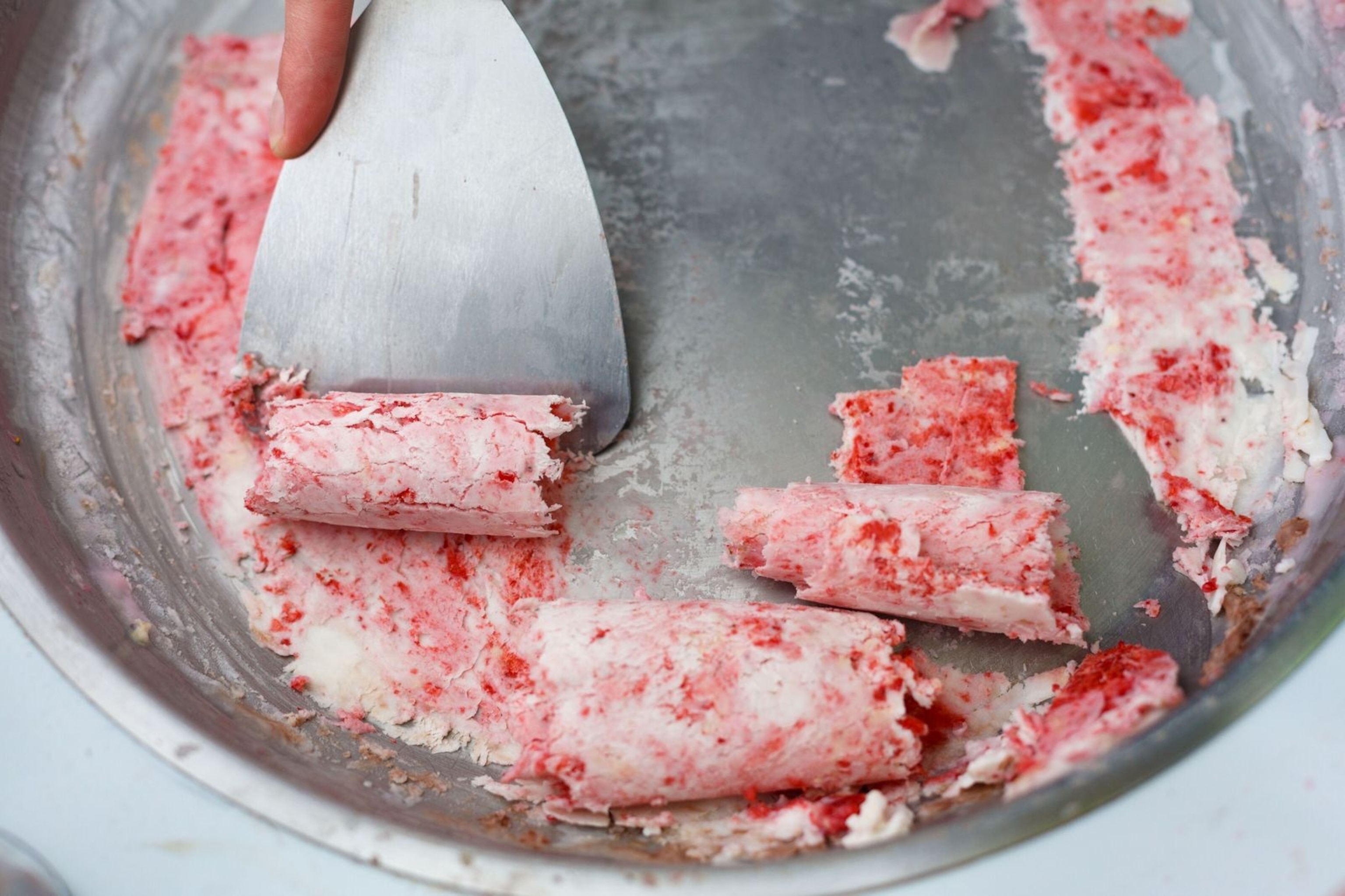 Thai rolled ice cream, also known as I-Tim-Pad.