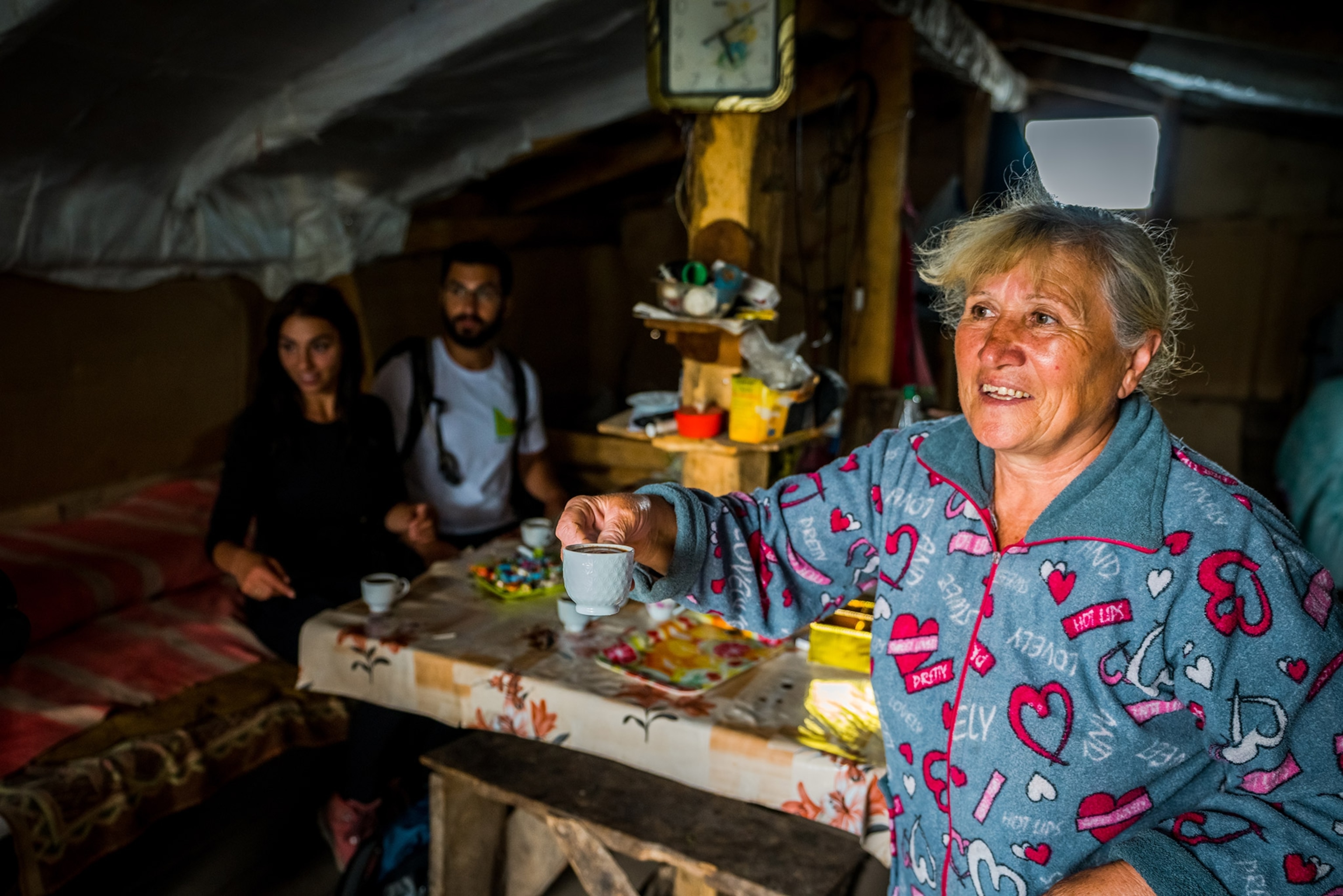 Coffee with local sheep farmer in a structure in Dilijan National Park