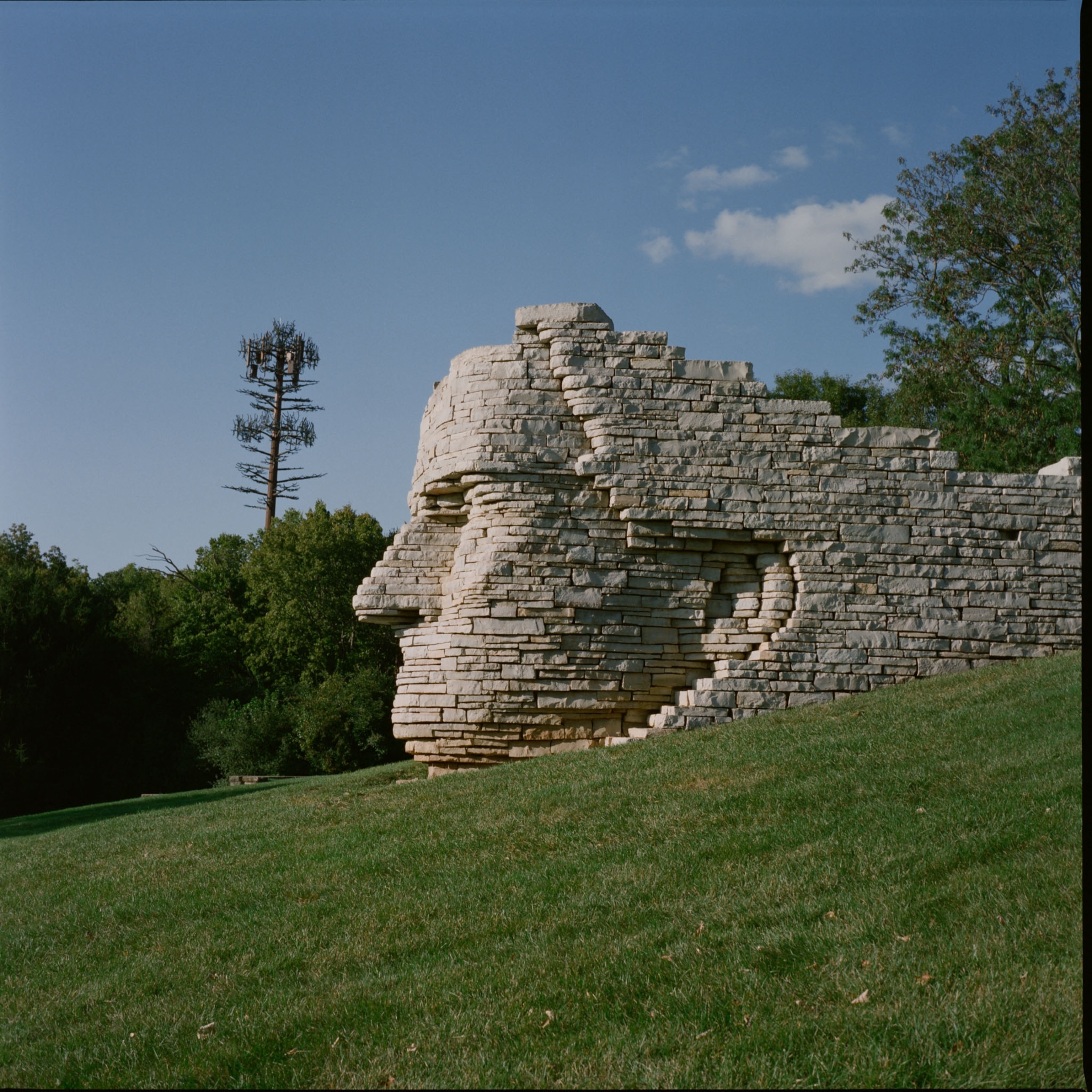 a large statue depicting a face