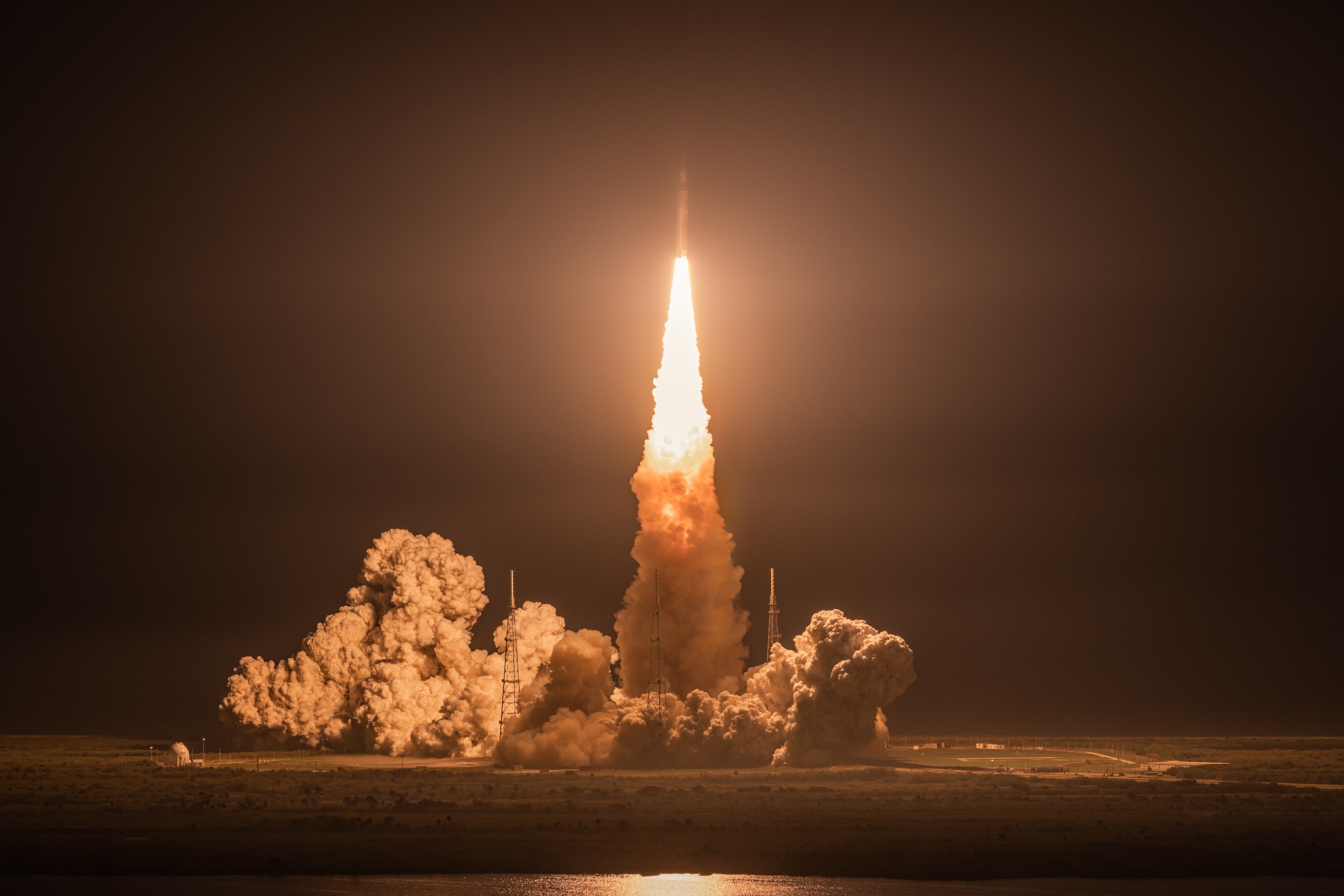 Artemis-1 launch photographed from the press site at Launch Complex 39, Kennedy Space Center, FL.