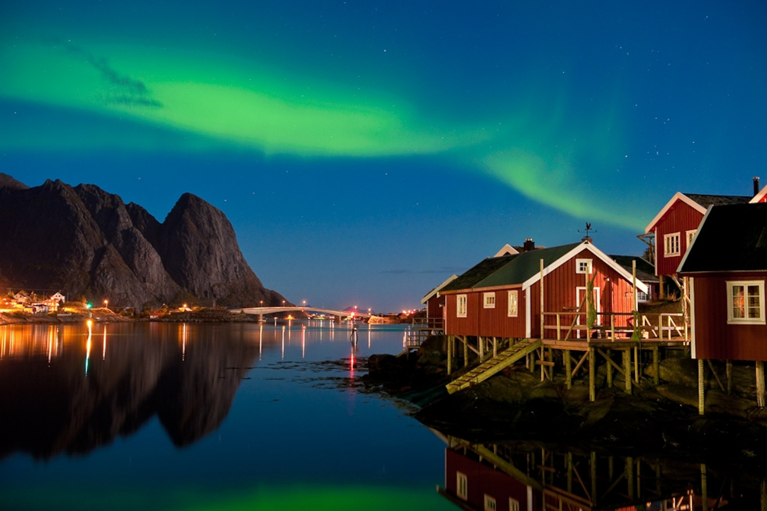 an Aurora borealis over Reine, Norway