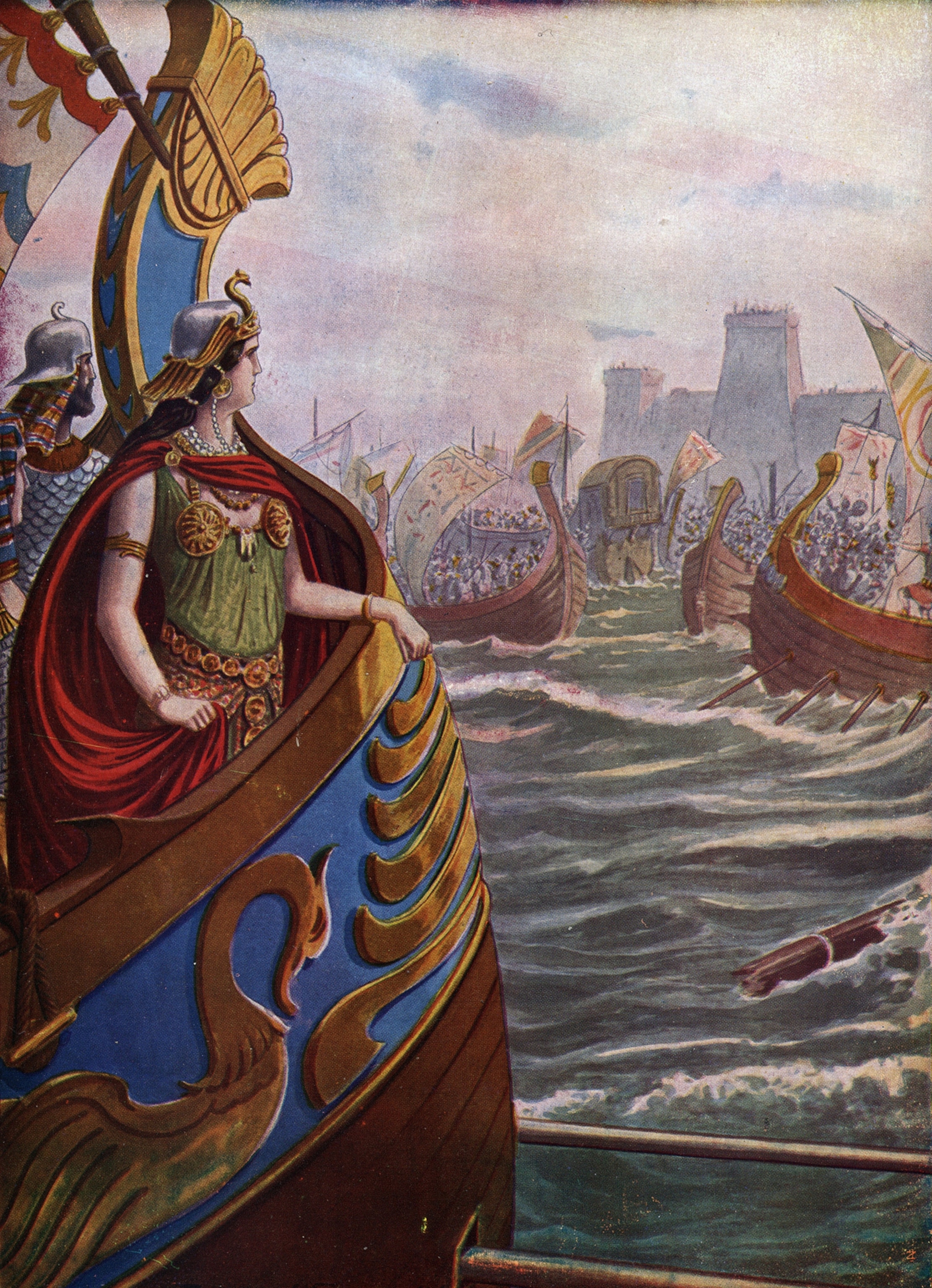 Cleopatra aboard ship off to war