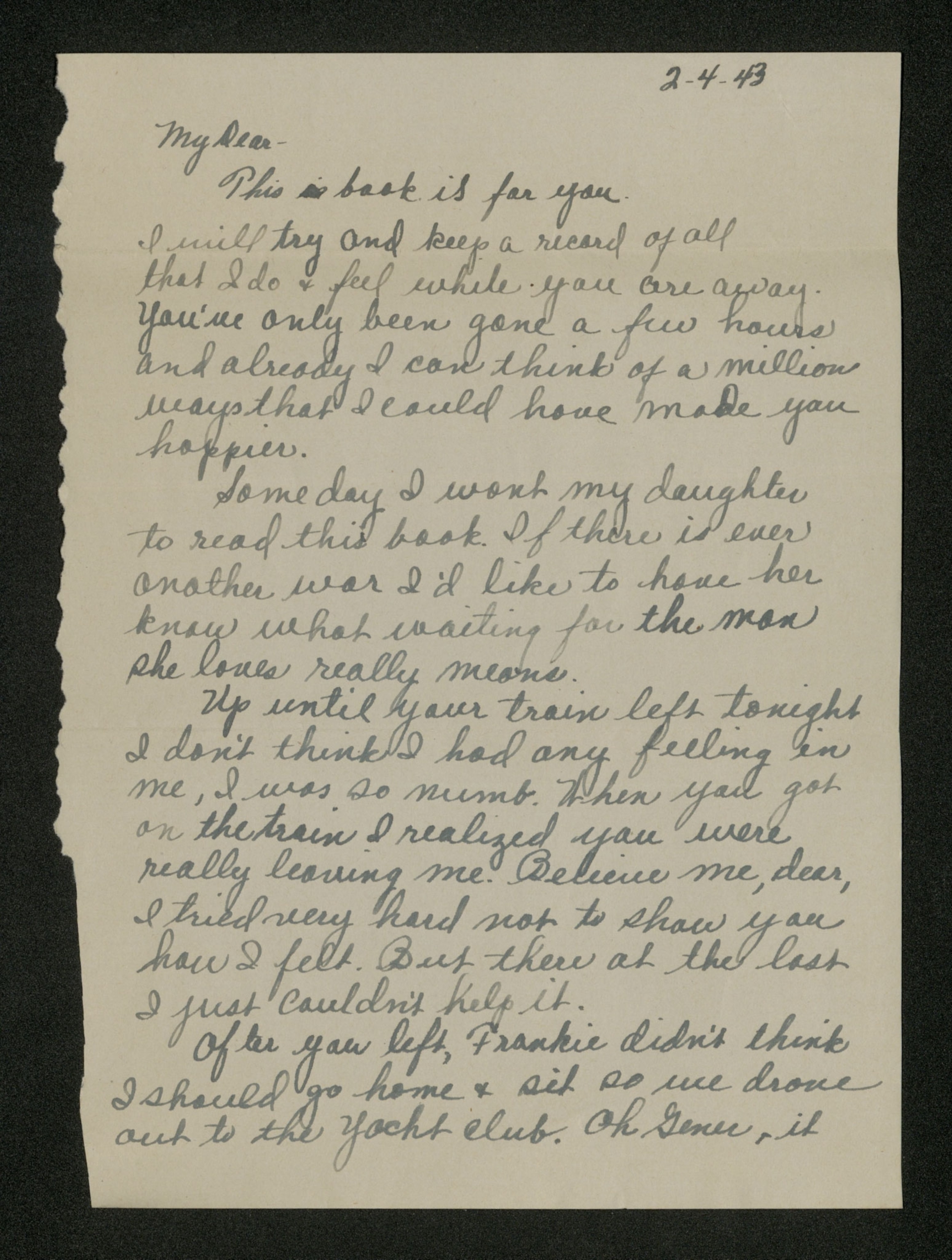 a handwritten letter from a soldier to his wife during World War II