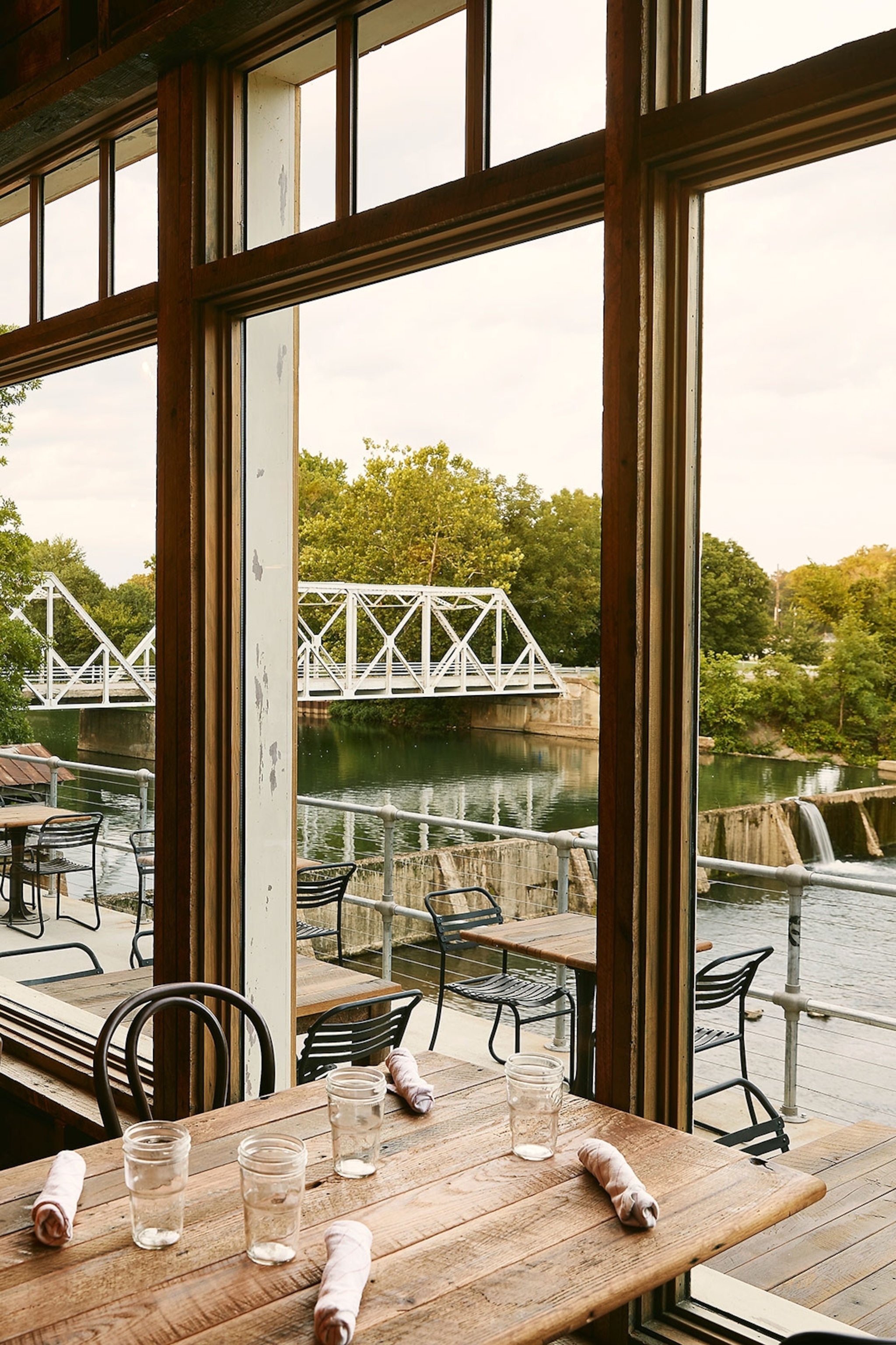 The Ozark Mill Restaurant overlooking the river in Ozark, Christian County, Missouri