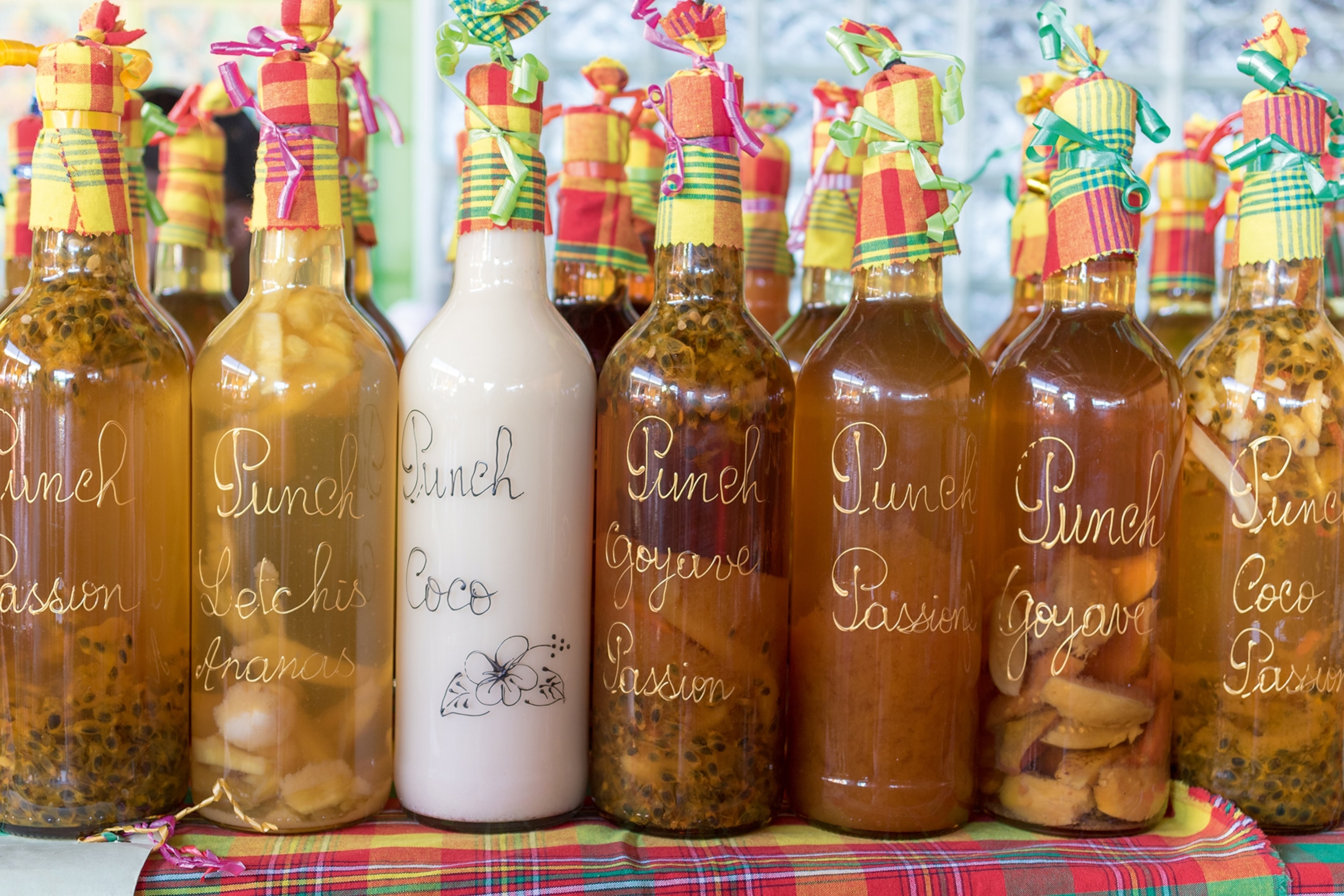 An assortment of rum punch bottles