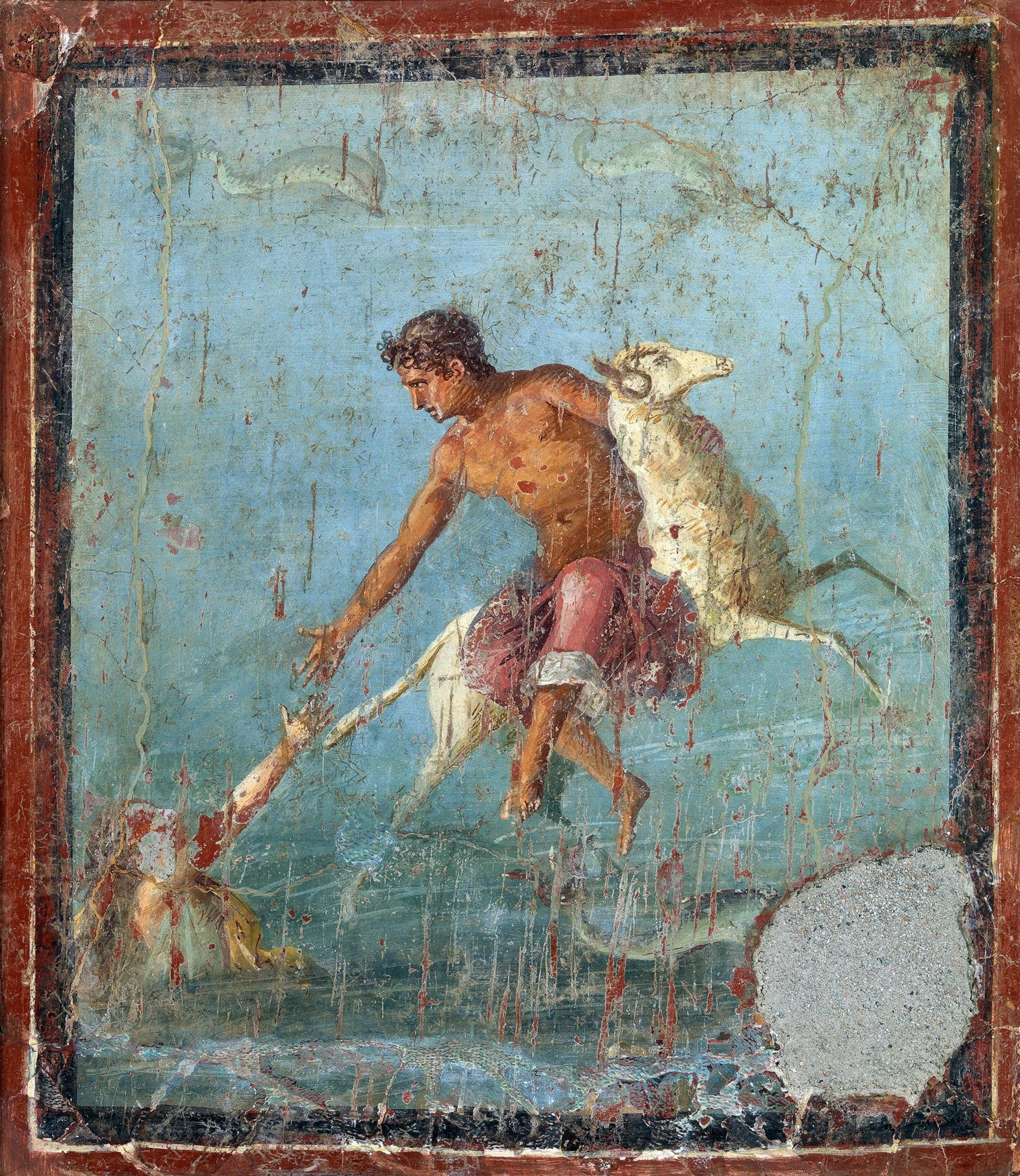 In a first century A.D. painting, Phrixus tries to save his twin sister, Helle, from drowning in the Dardanelles Strait, also known as the Hellespont in her honor.