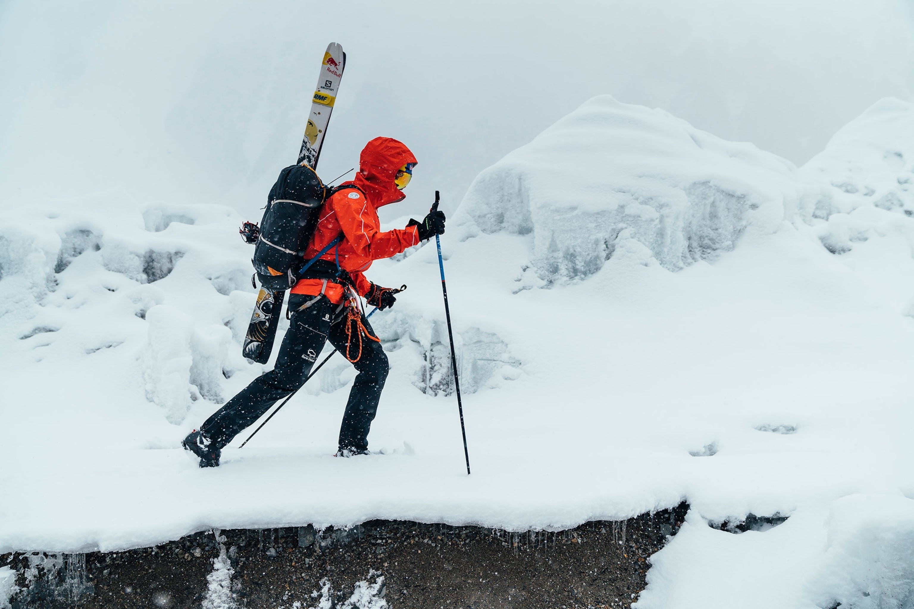 climber and skier Andrzej Bargiel attempting to climb and ski down K2