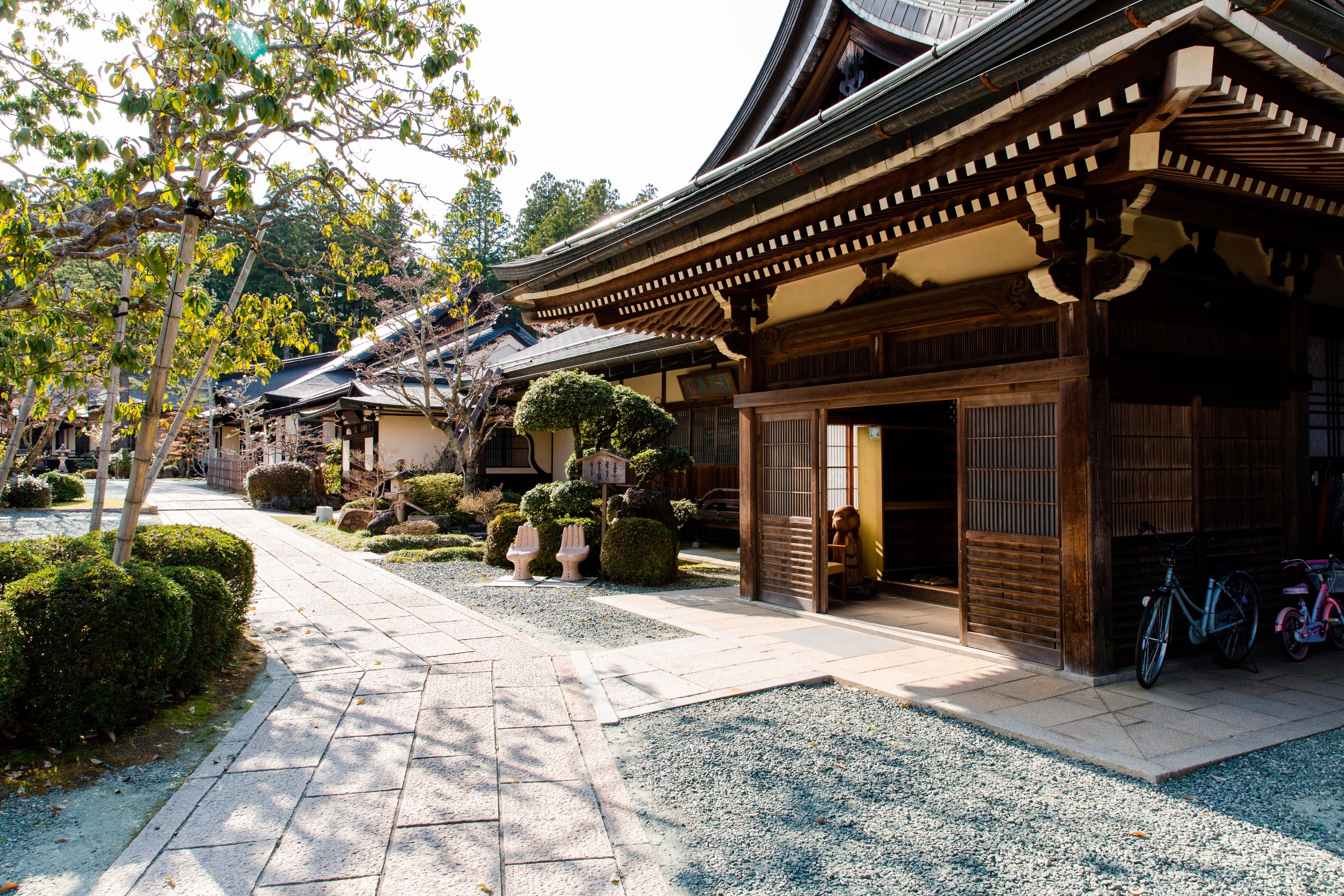 Traditional Wooden Architecture of Japanese Ryokan Guest Houses in Koyasan, Wakayama, Japan.