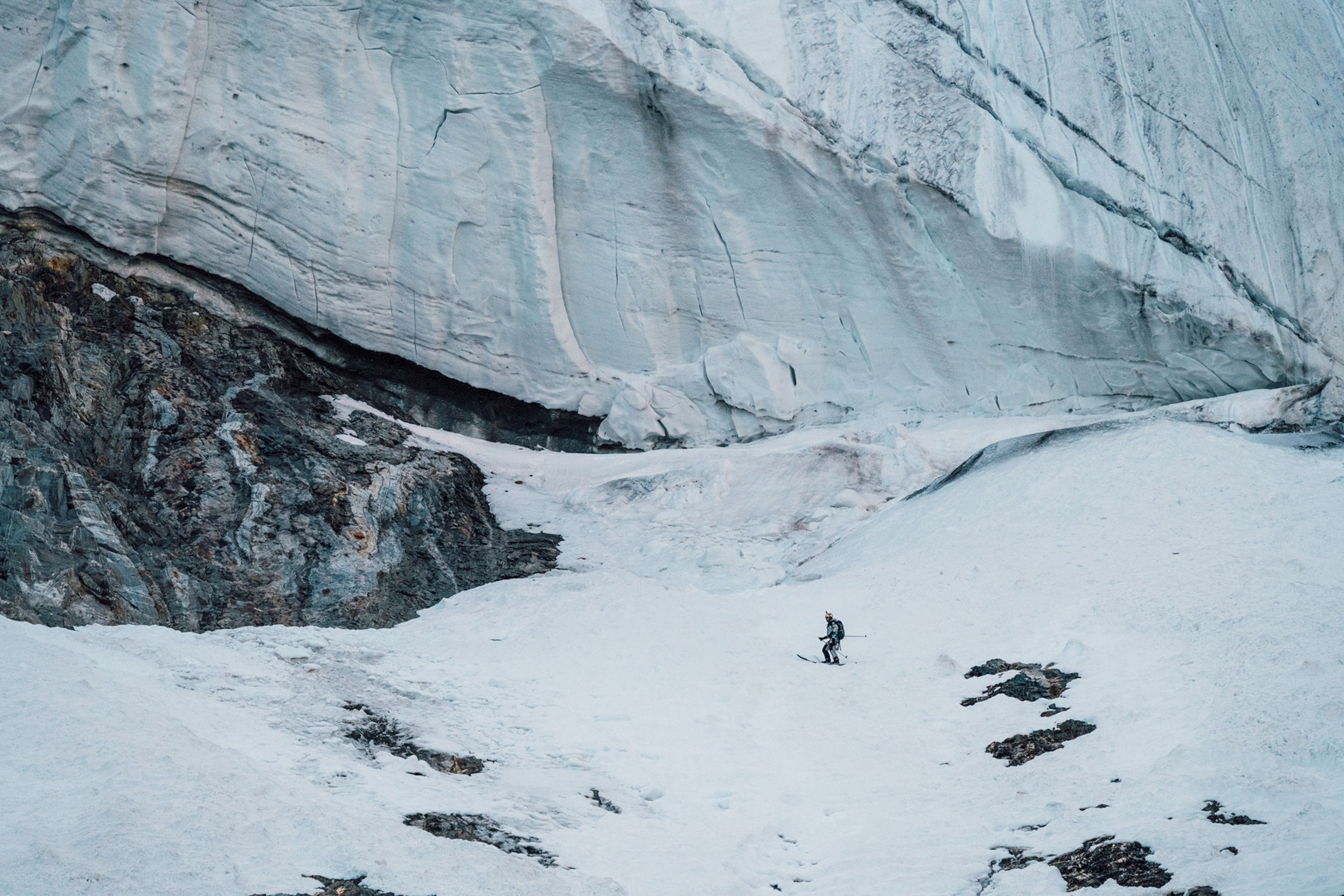 climber and skier Andrzej Bargiel attempting to climb and ski down K2