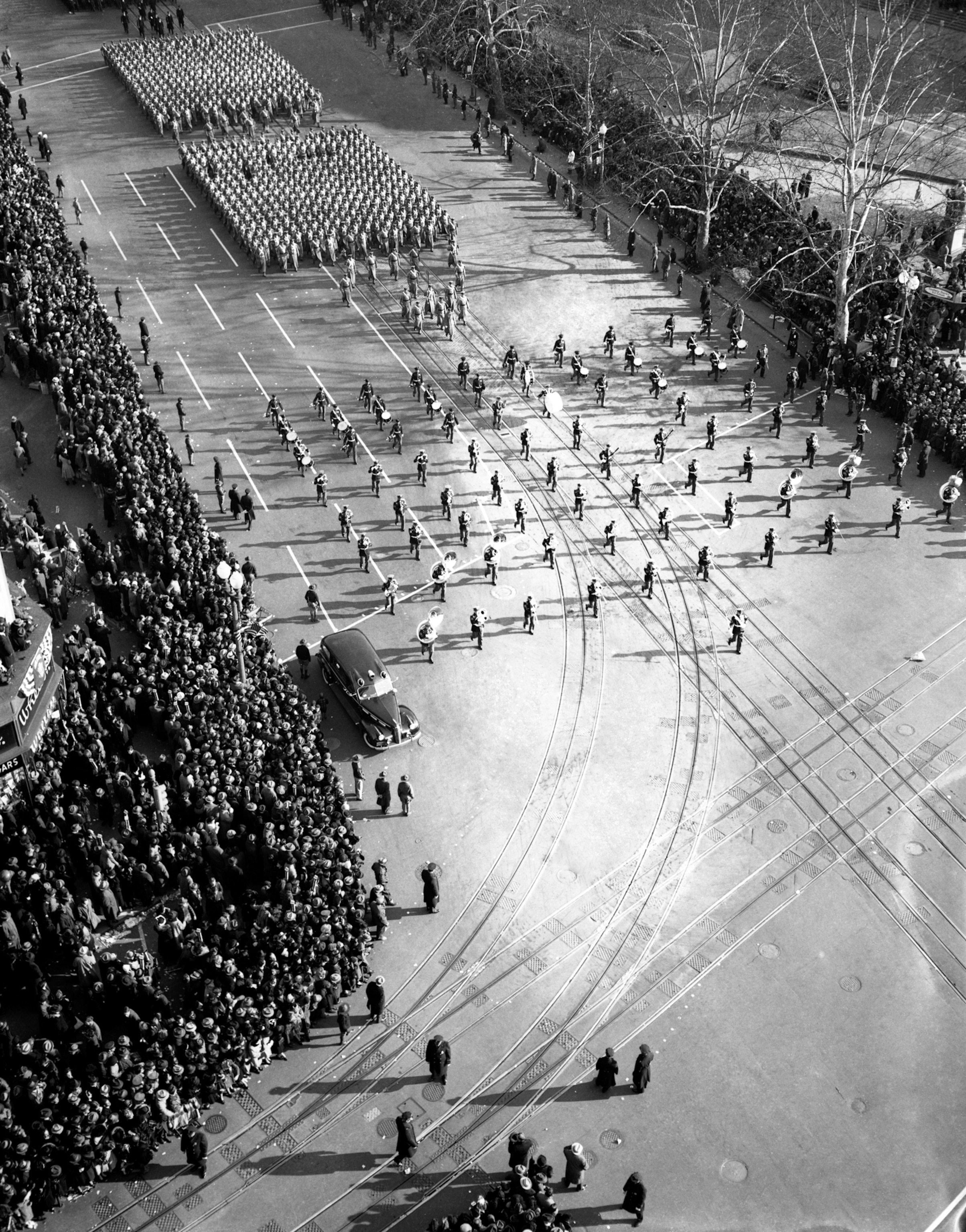 a street scene from above during an inaugural parade