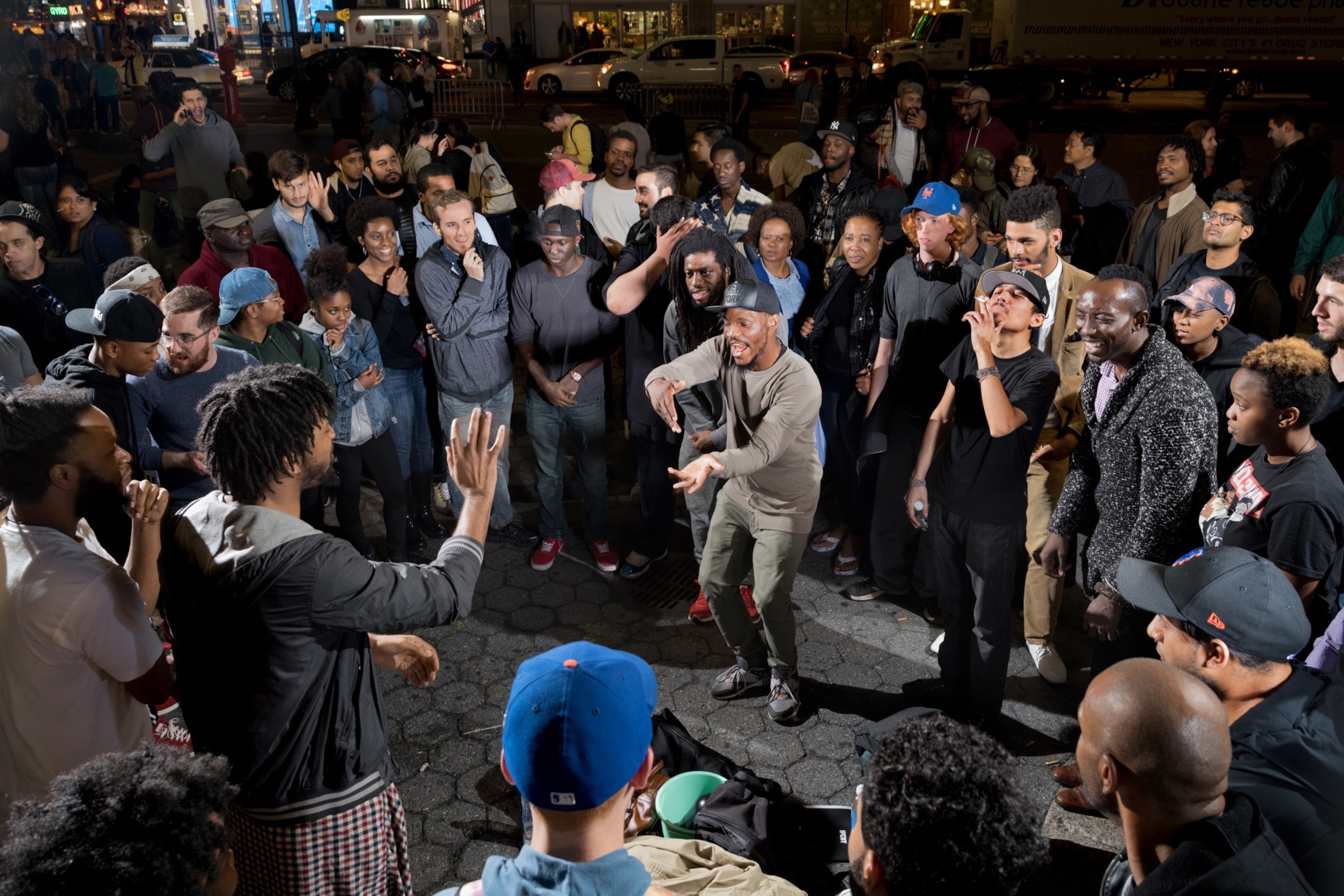 freestyle rap group Cyphers performing at Union Square Park in New York City.
