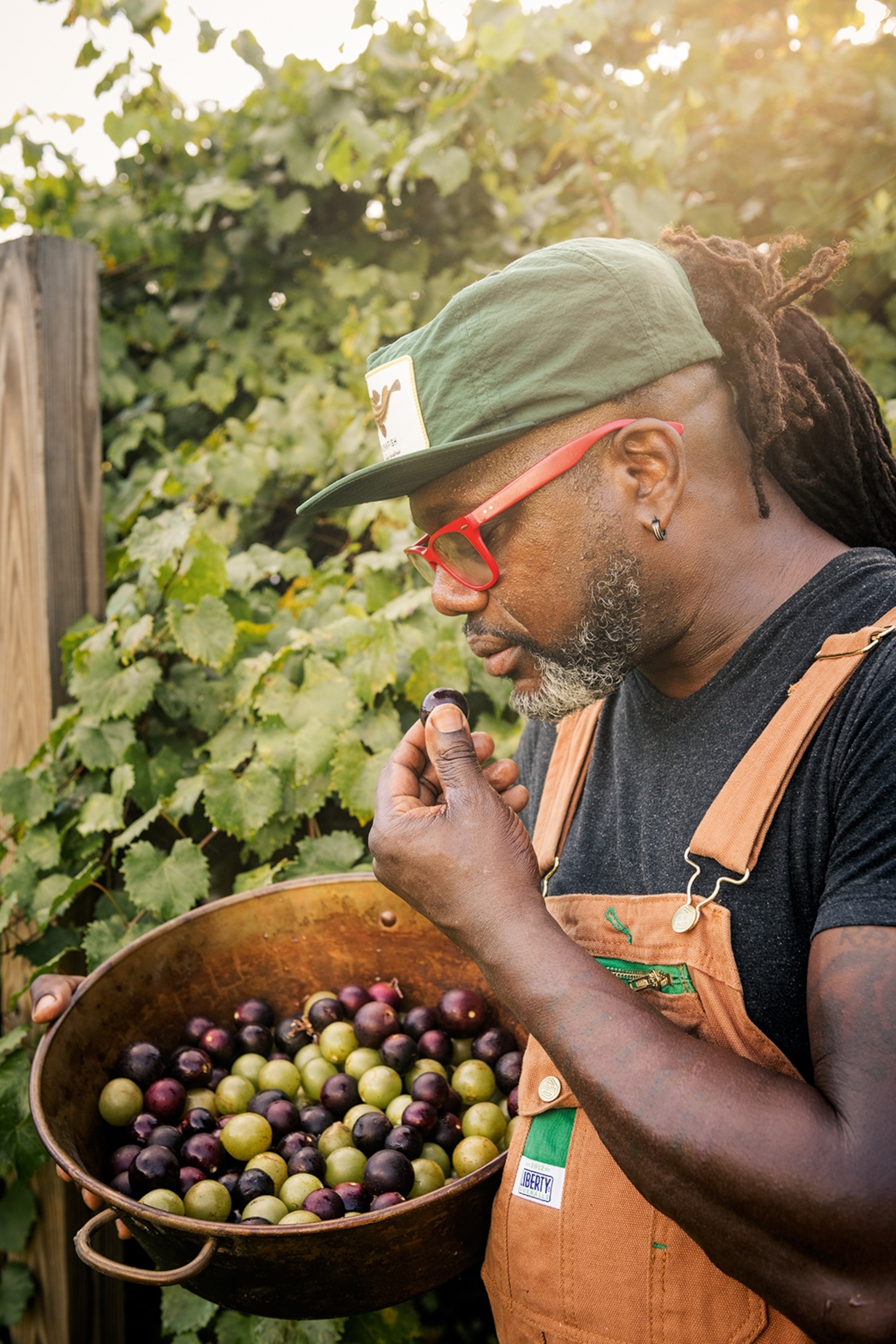 a man picking fruit