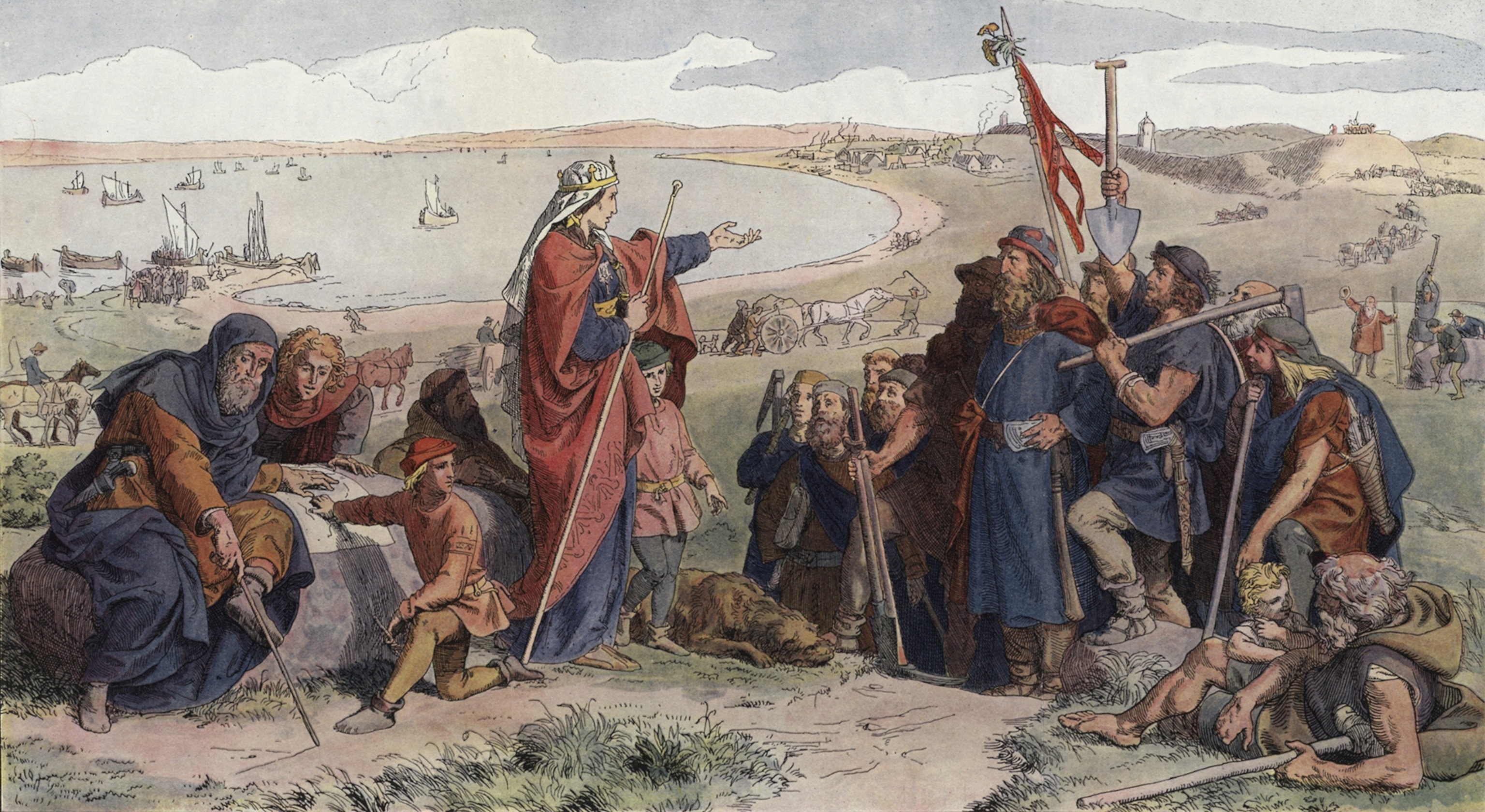 A photograph of Thyra Dannebod ordering the The building of the Danevirke.