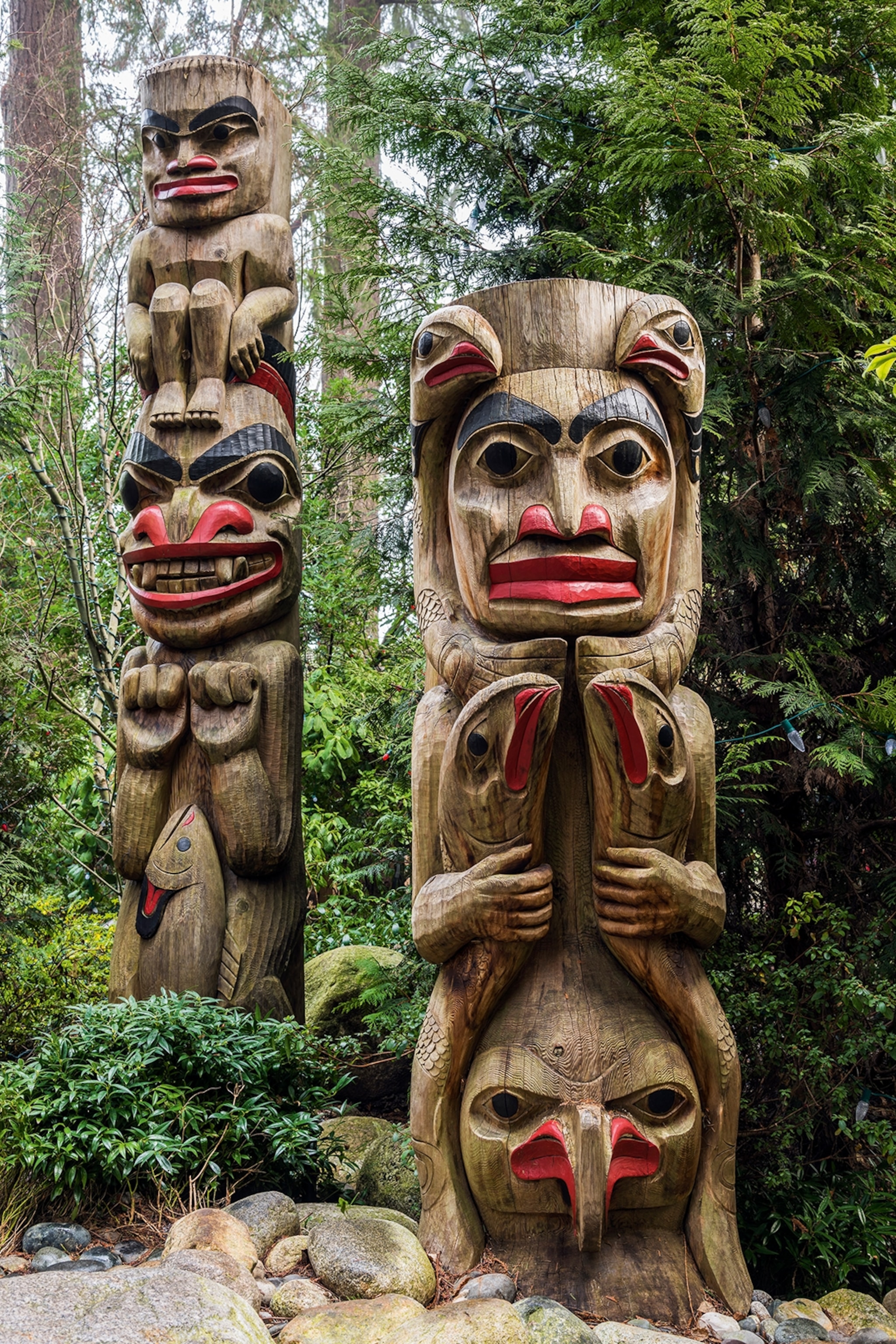Large totem poles in the park