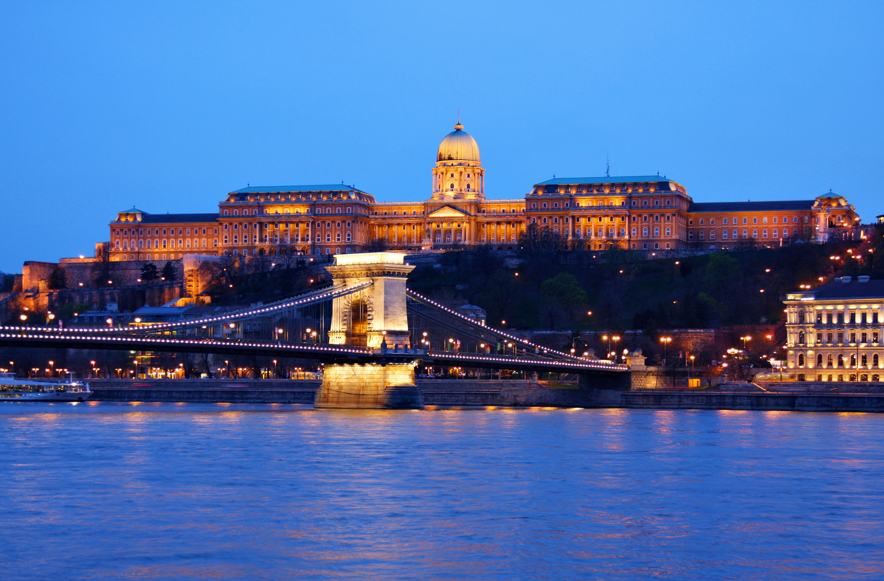 Széchenyi Chain Bridge and Buda Castle in Budapest, Hungary