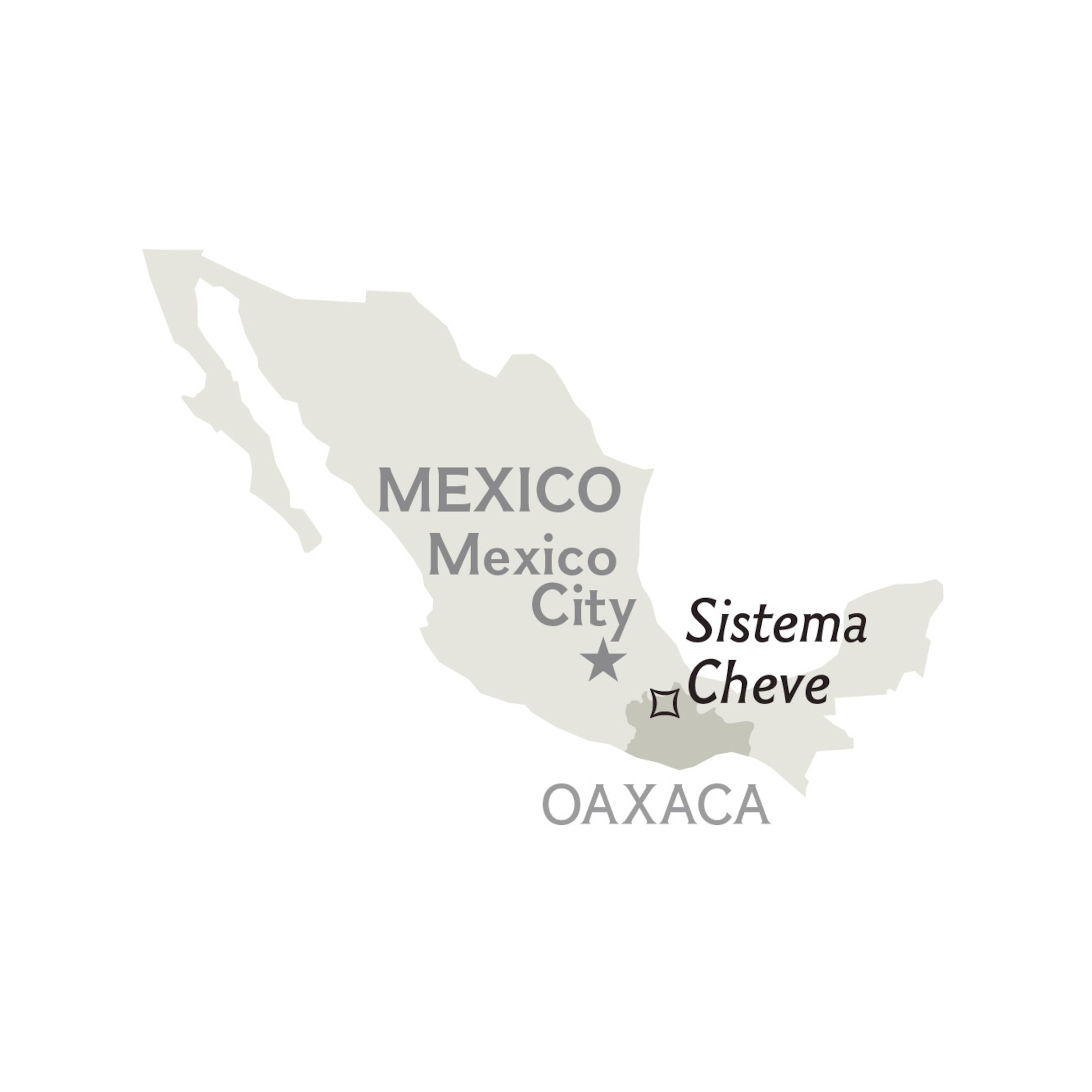 Map of Mexico highlighting Sistema Cheve, Oaxaca