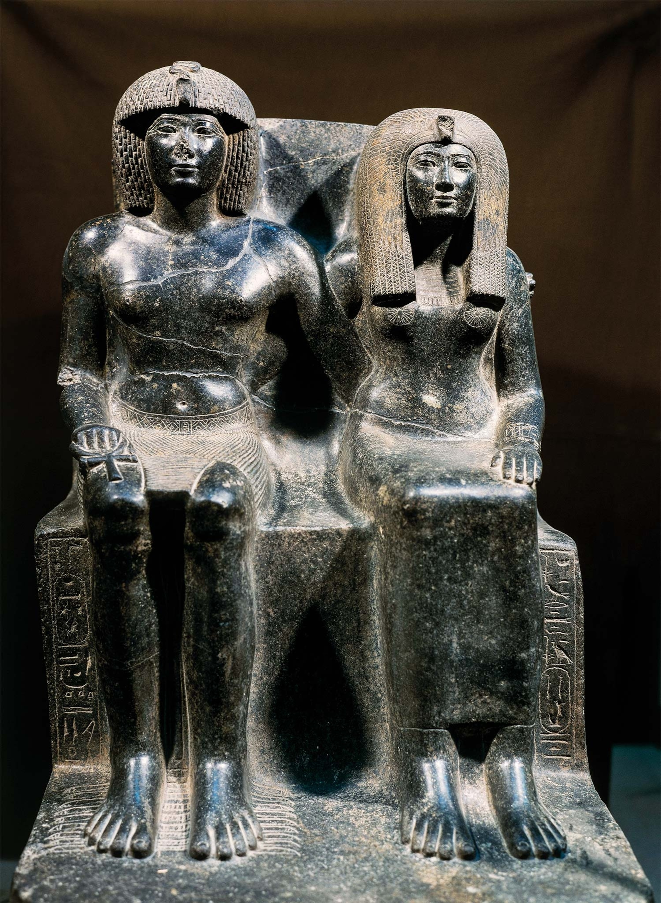 Thutmose IV and his mother, Tio, in a granite statue found at Karnak, Egypt