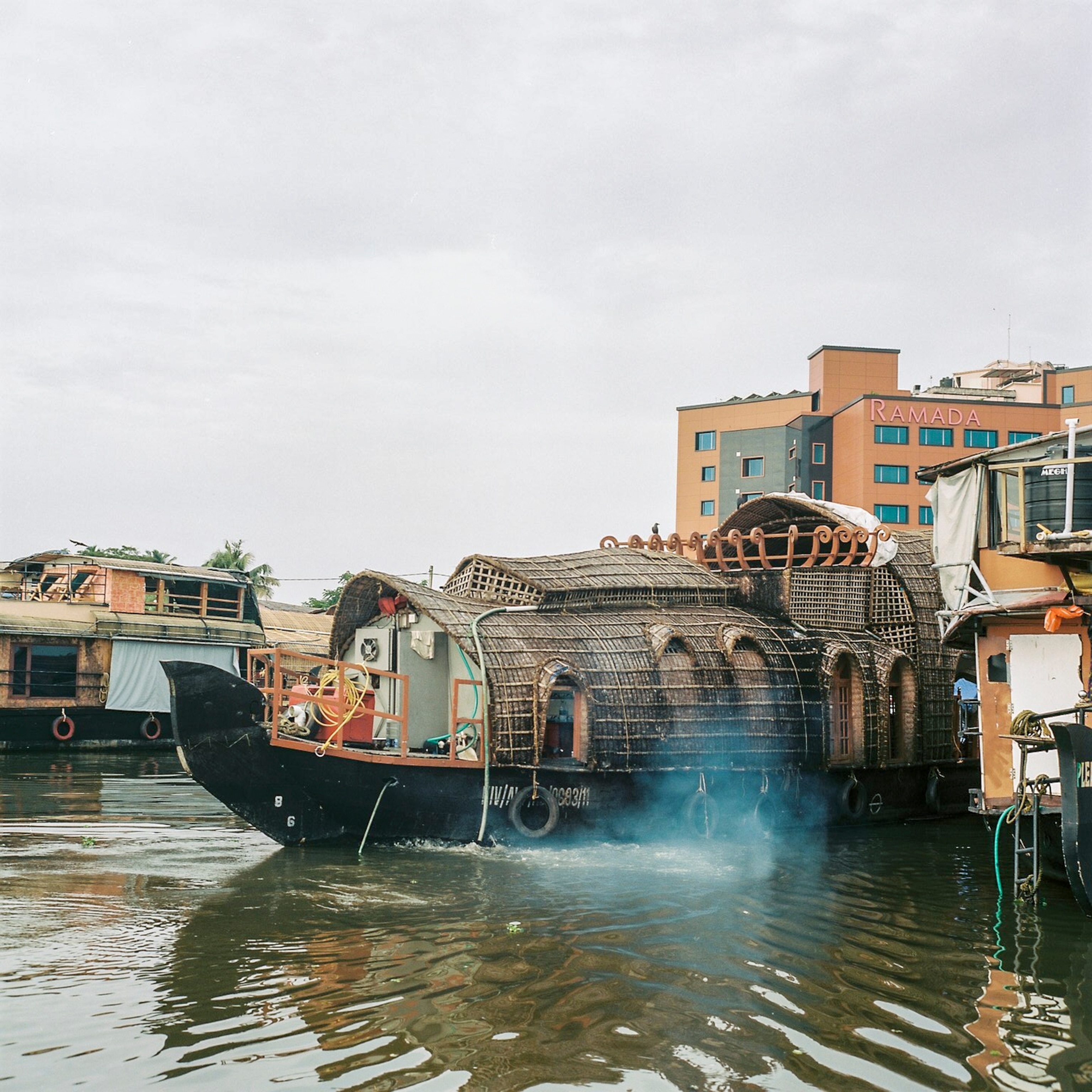 Diesel pollution from a houseboat on Vembanad Lake.