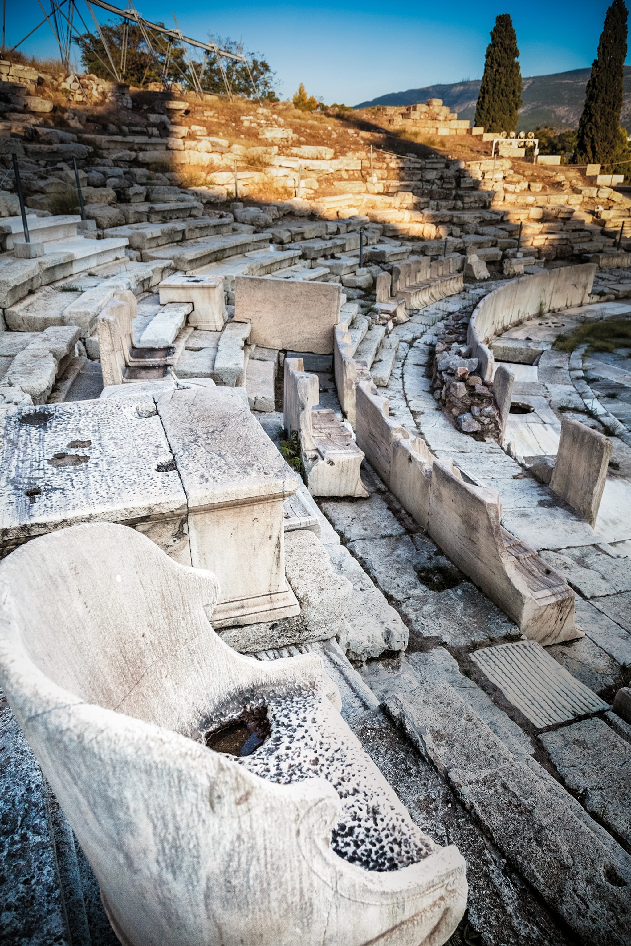 Located at the foot of the Acropolis in Athens, the Theater of Dionysus was first erected between the sixth and fifth centuries B.C. After subsequent renovations, it was enlarged to seat as many as 17,000 spectators.