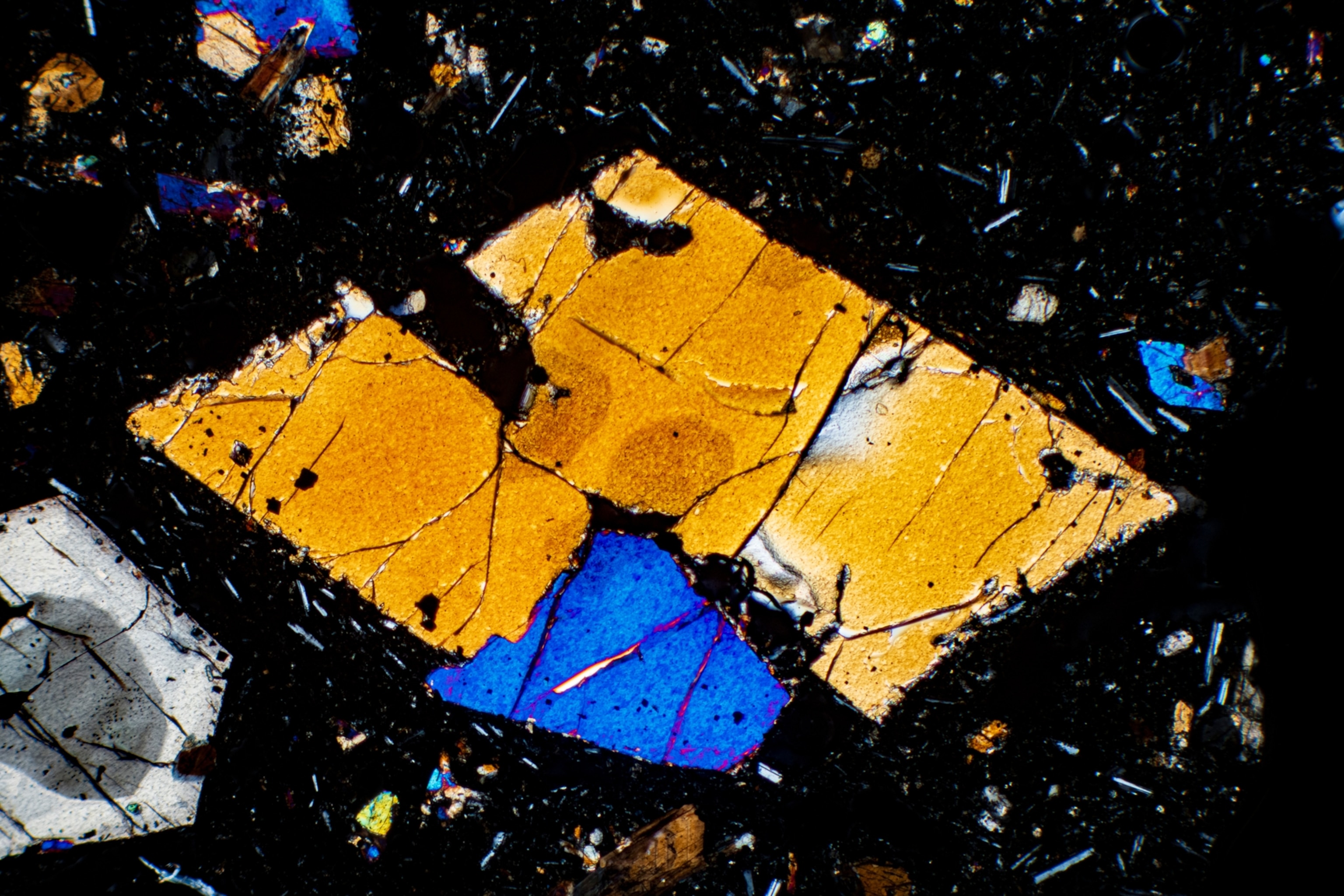A sample of pyroxene, which appears sharp and jagged