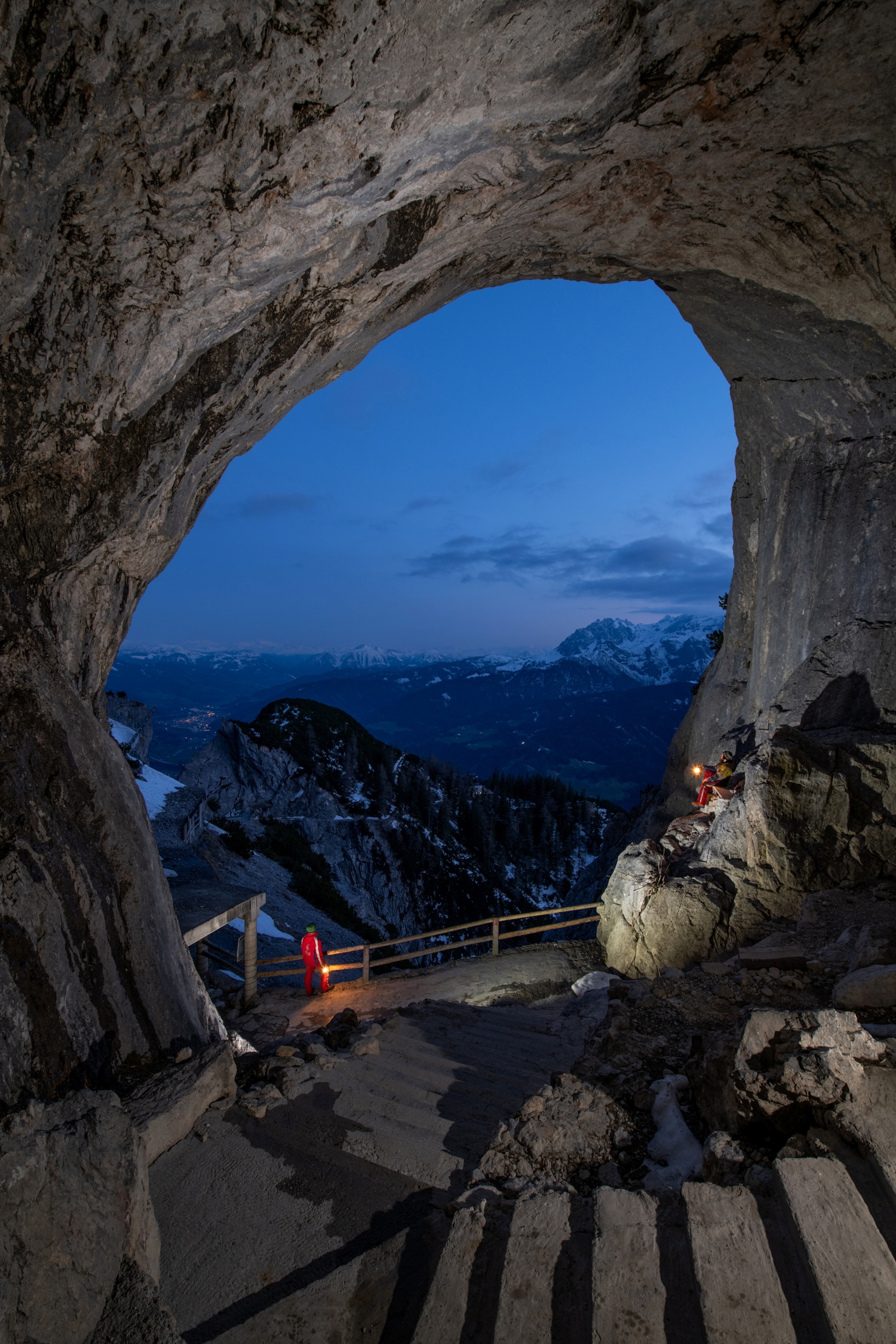 The huge entrance to Eisriesenwelt cave at twilight