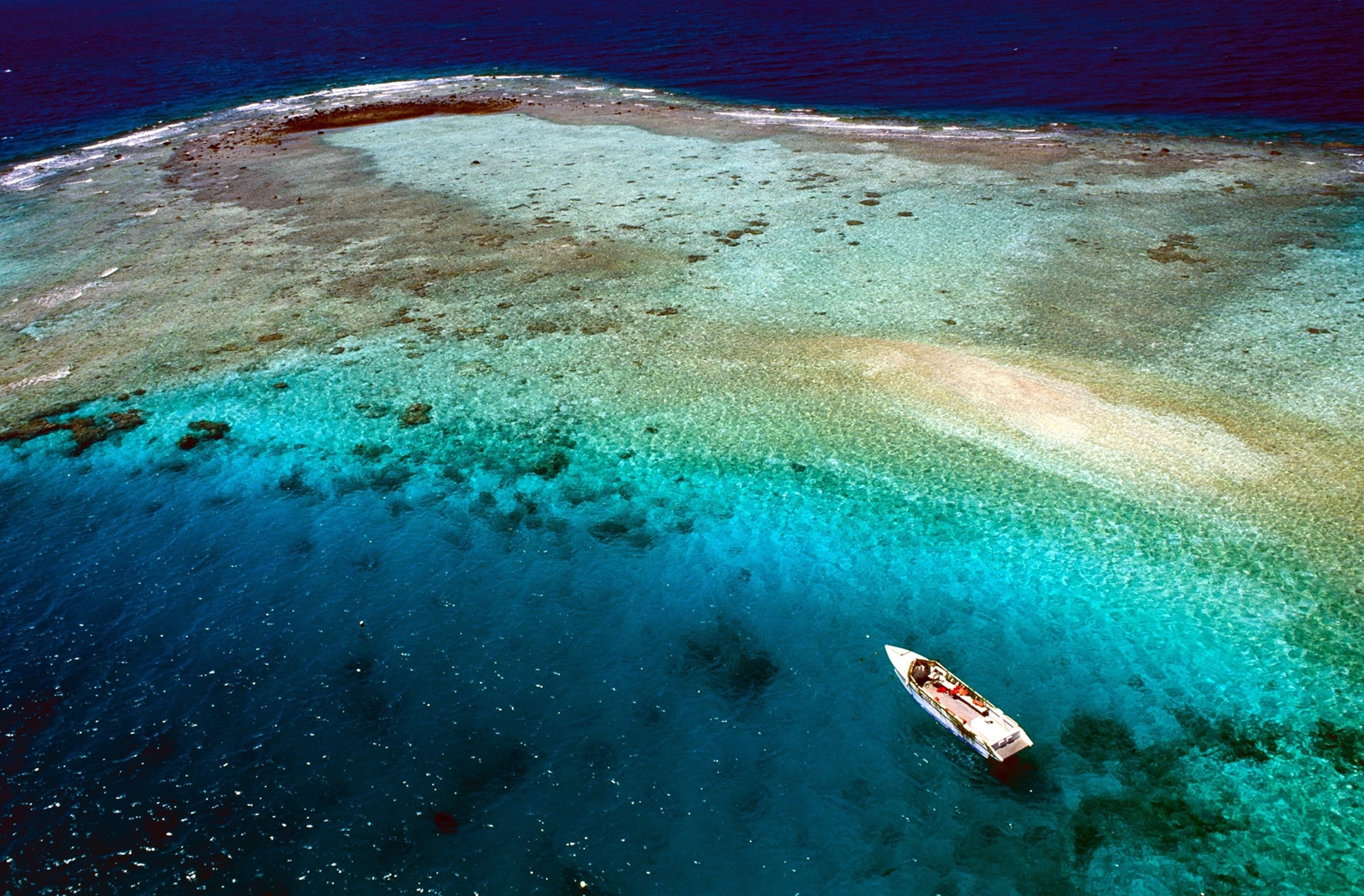 a boat in the lagoon in Rangiroa in French Polynesia