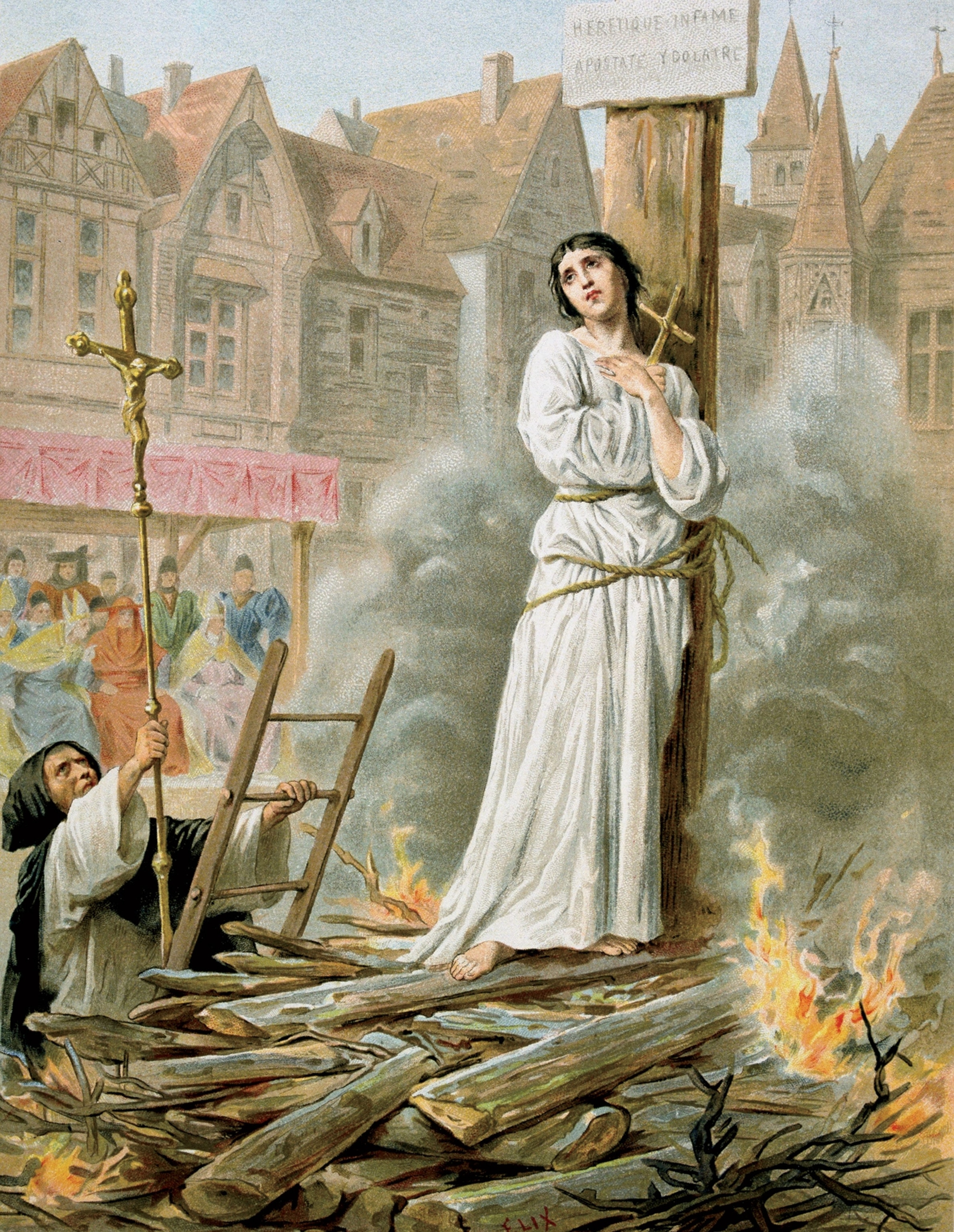 Joan of Arc asked clergy to hold a cross before her as she was burned at the stake in 1431.