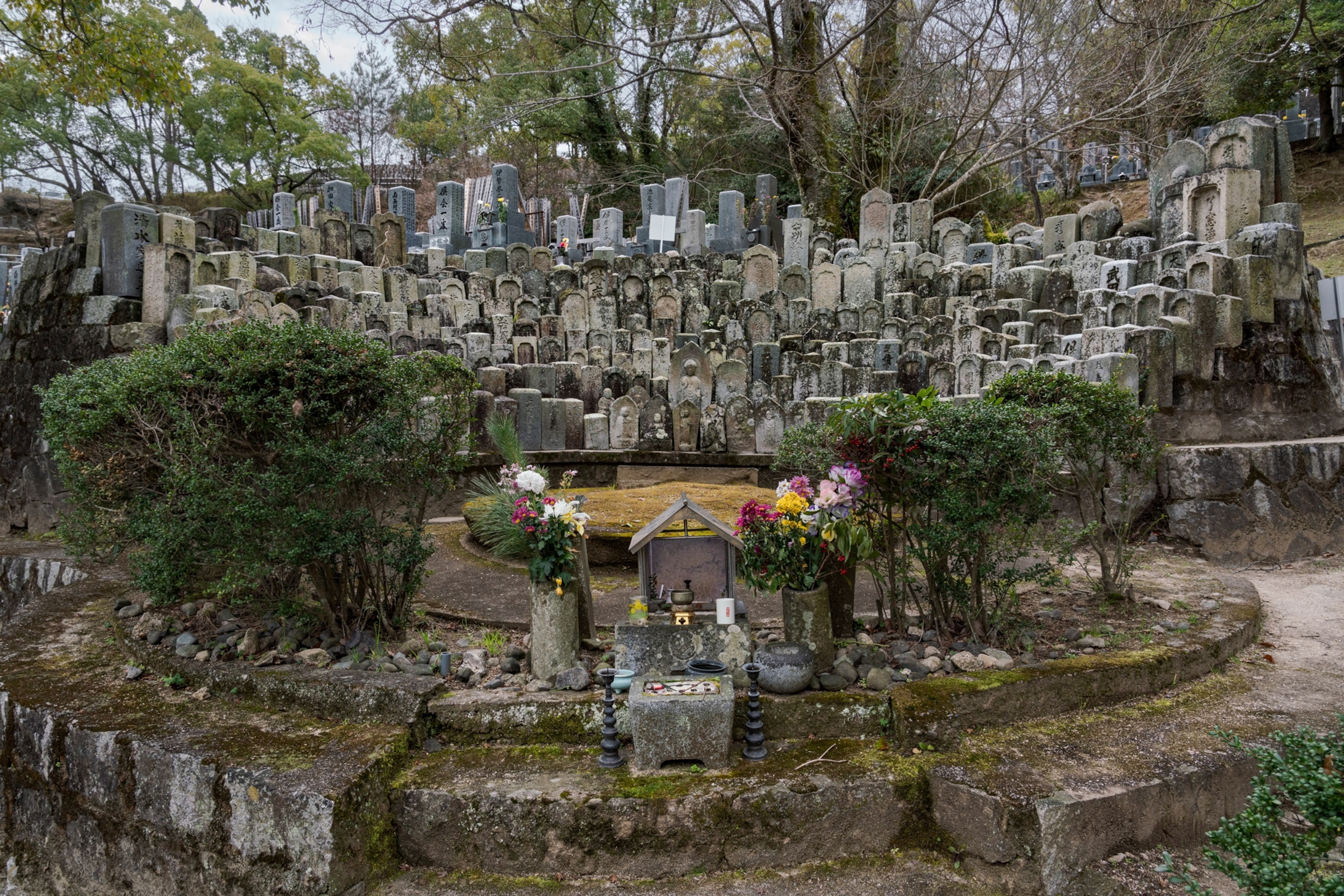headstones inn a park memorial