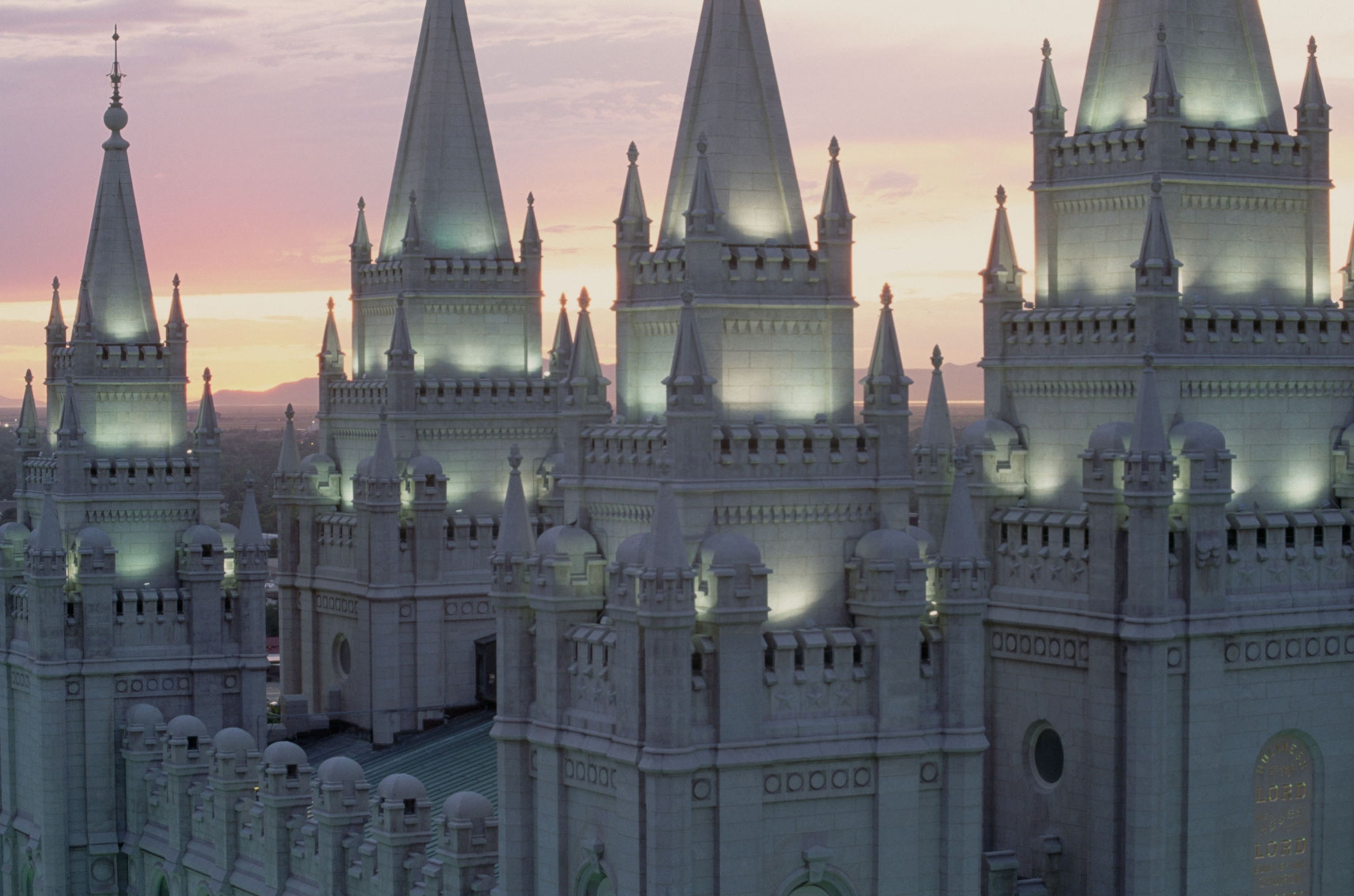 Steeples of the Mormon Temple at Dusk, Salt Lake City, Utah