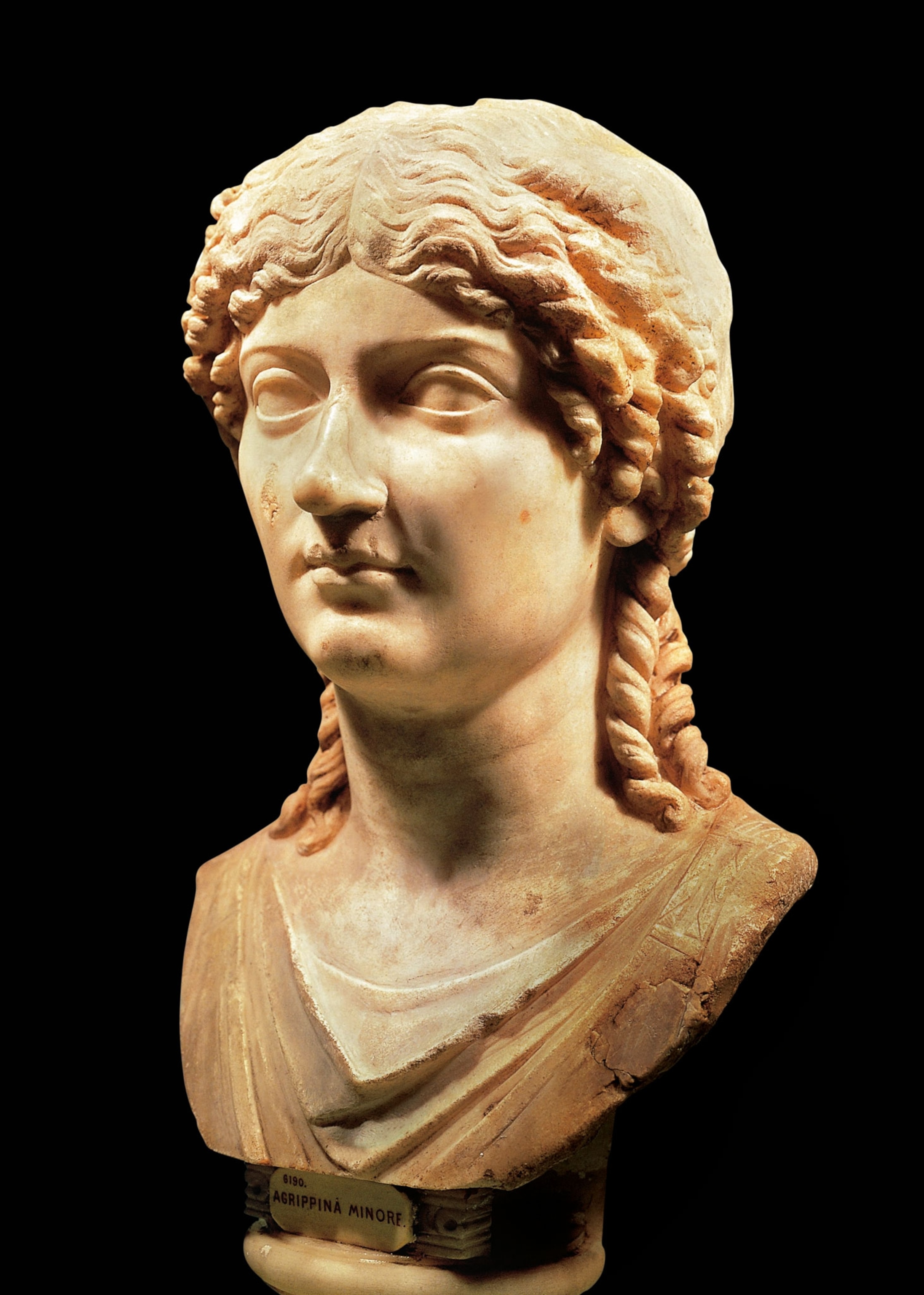 A marble bust of a woman