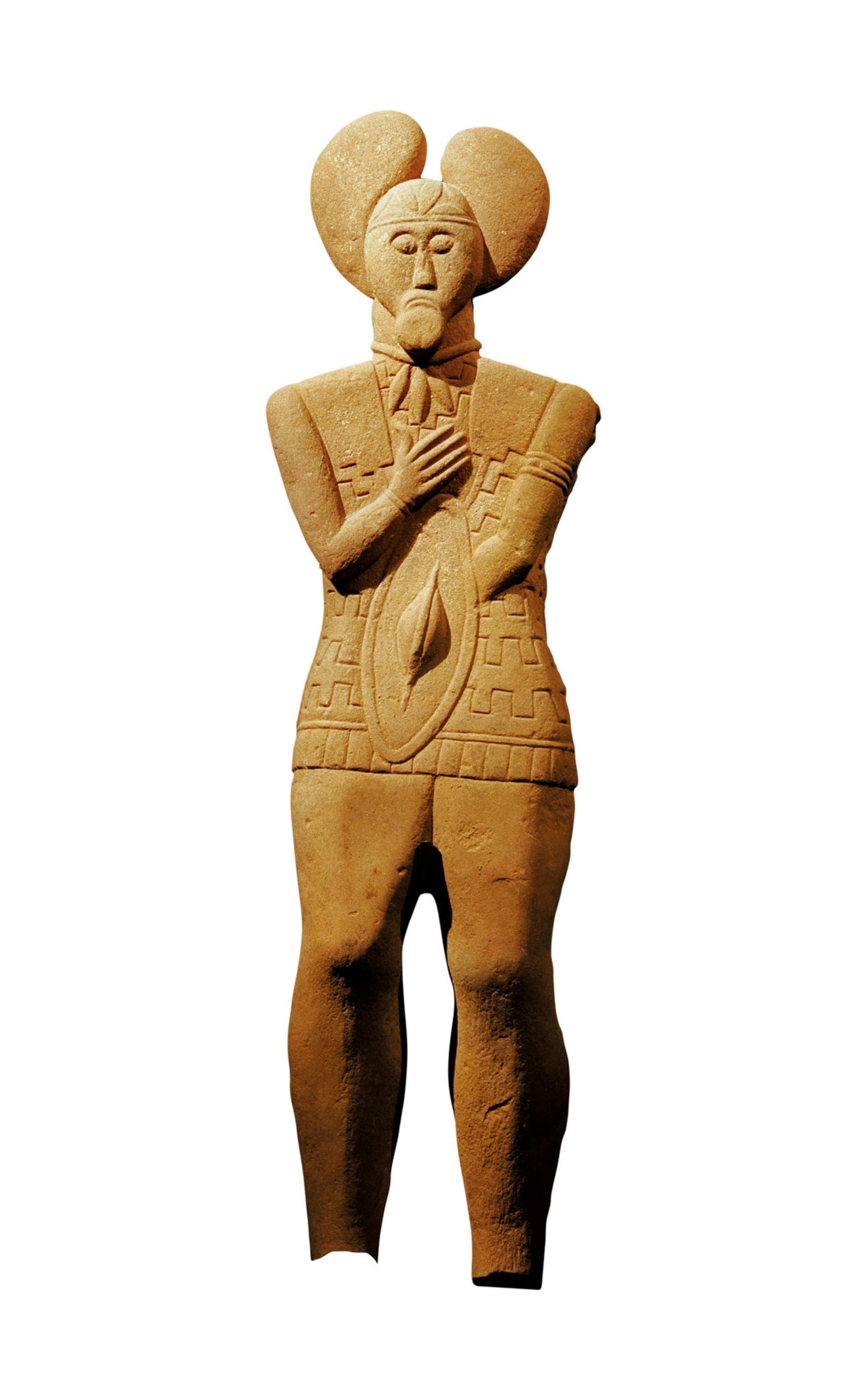 A sandstone statue of a man