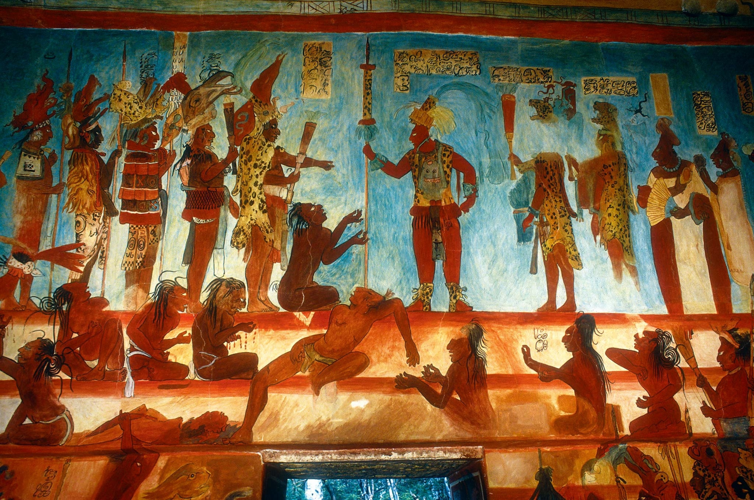 A reproduction of one of the Bonampak murals in room two