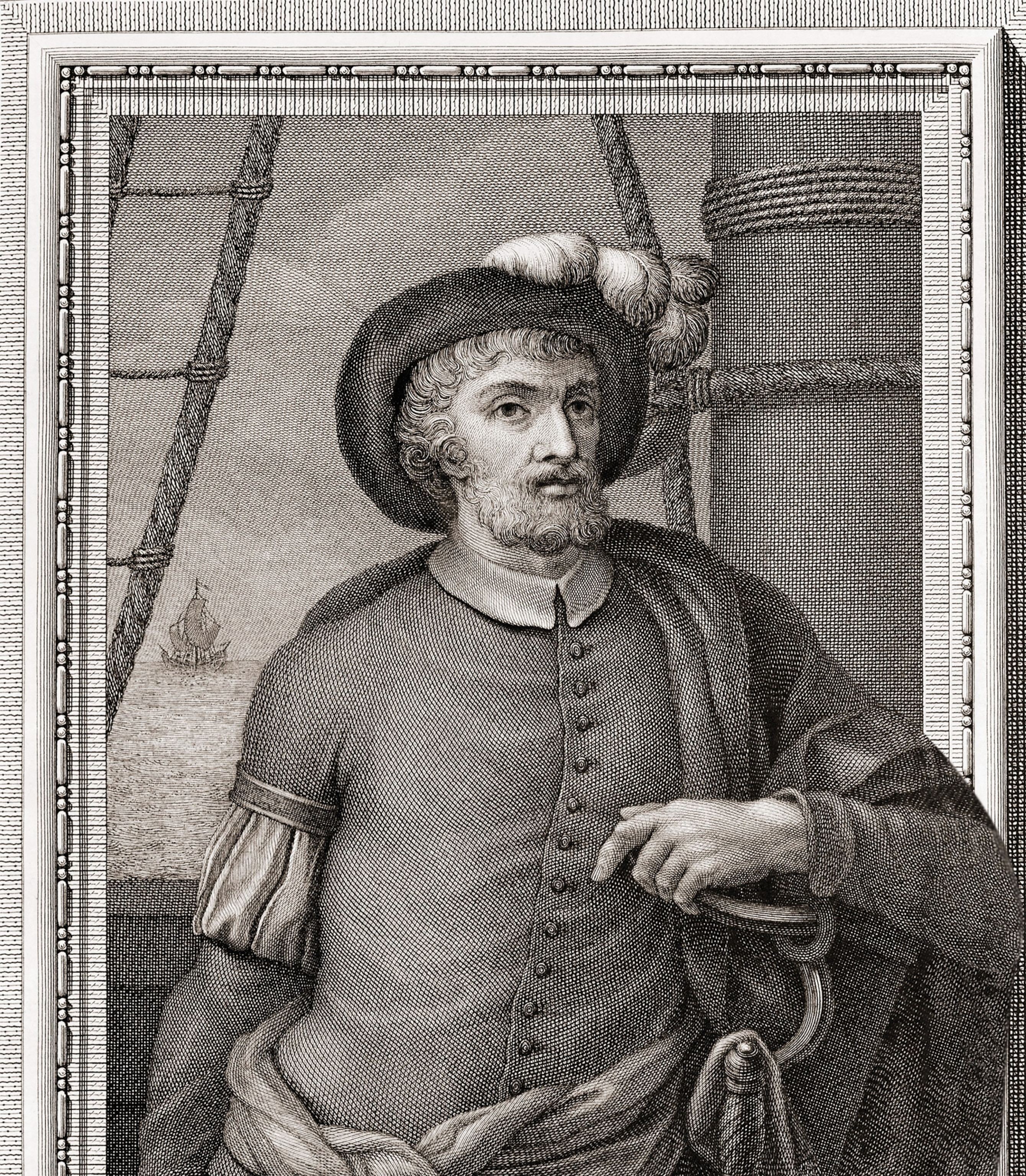 Juan Sebastián Elcano is shown in a 1791 engraving in "Retratos de los españoles ilustres."