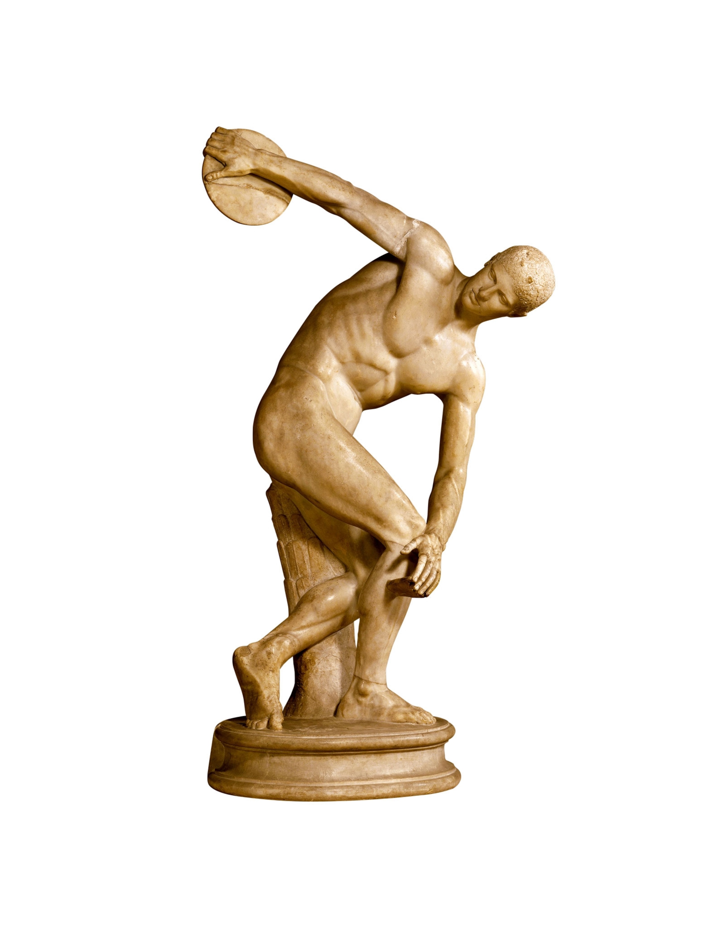 a statue of a man throwing a disk