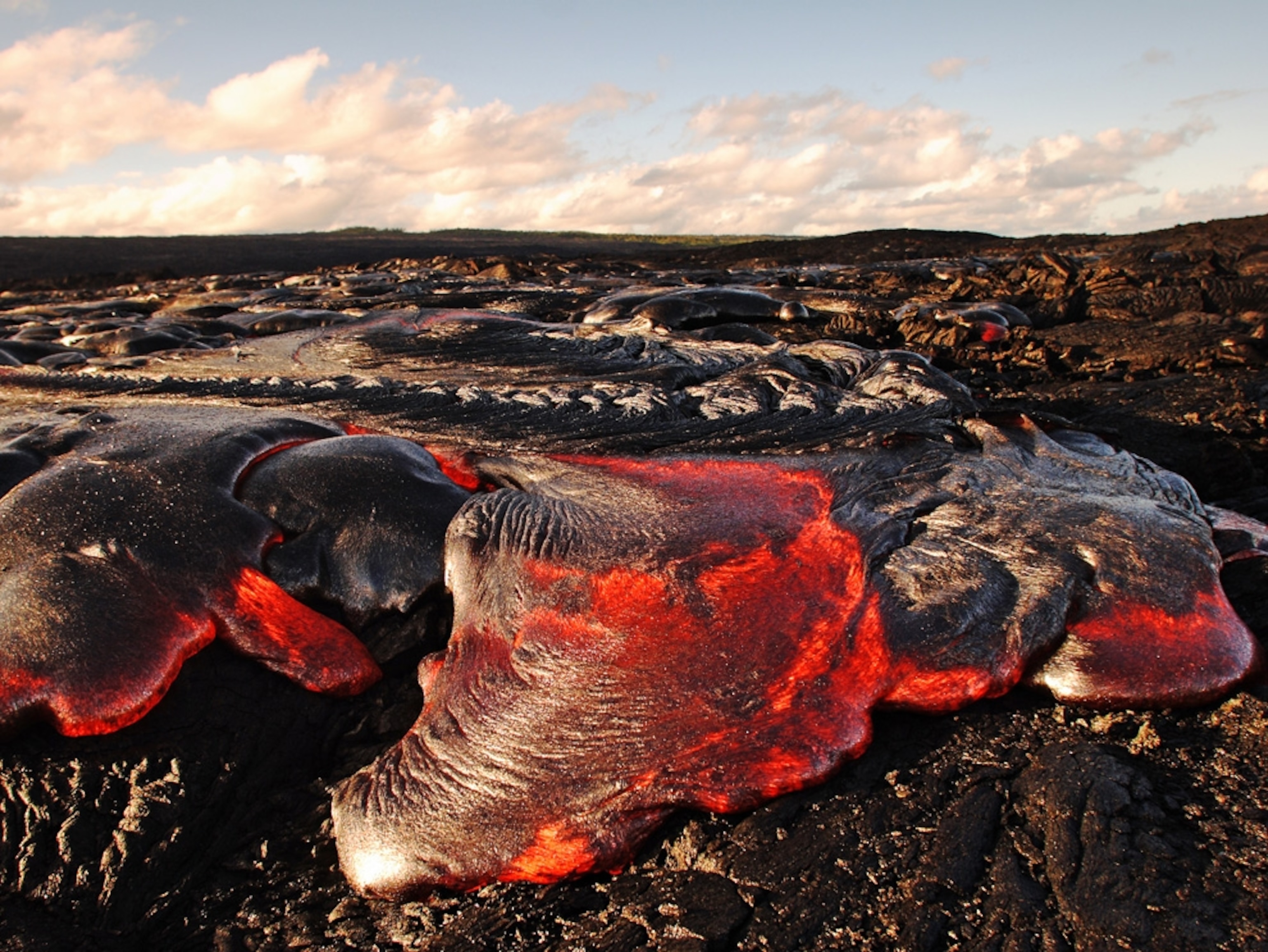 Red, glowing lava flows