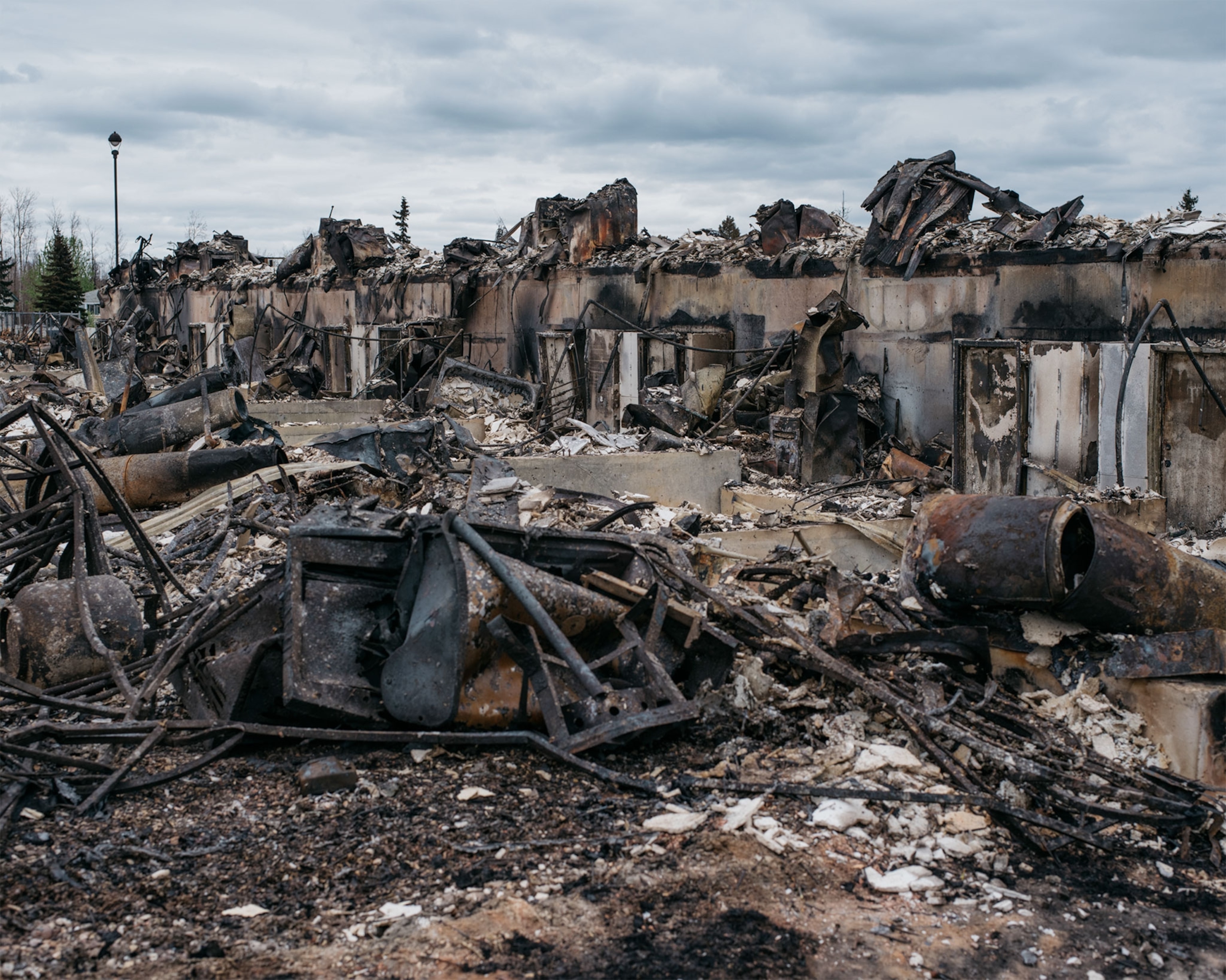 a burned apartment building in Alberta, Canada