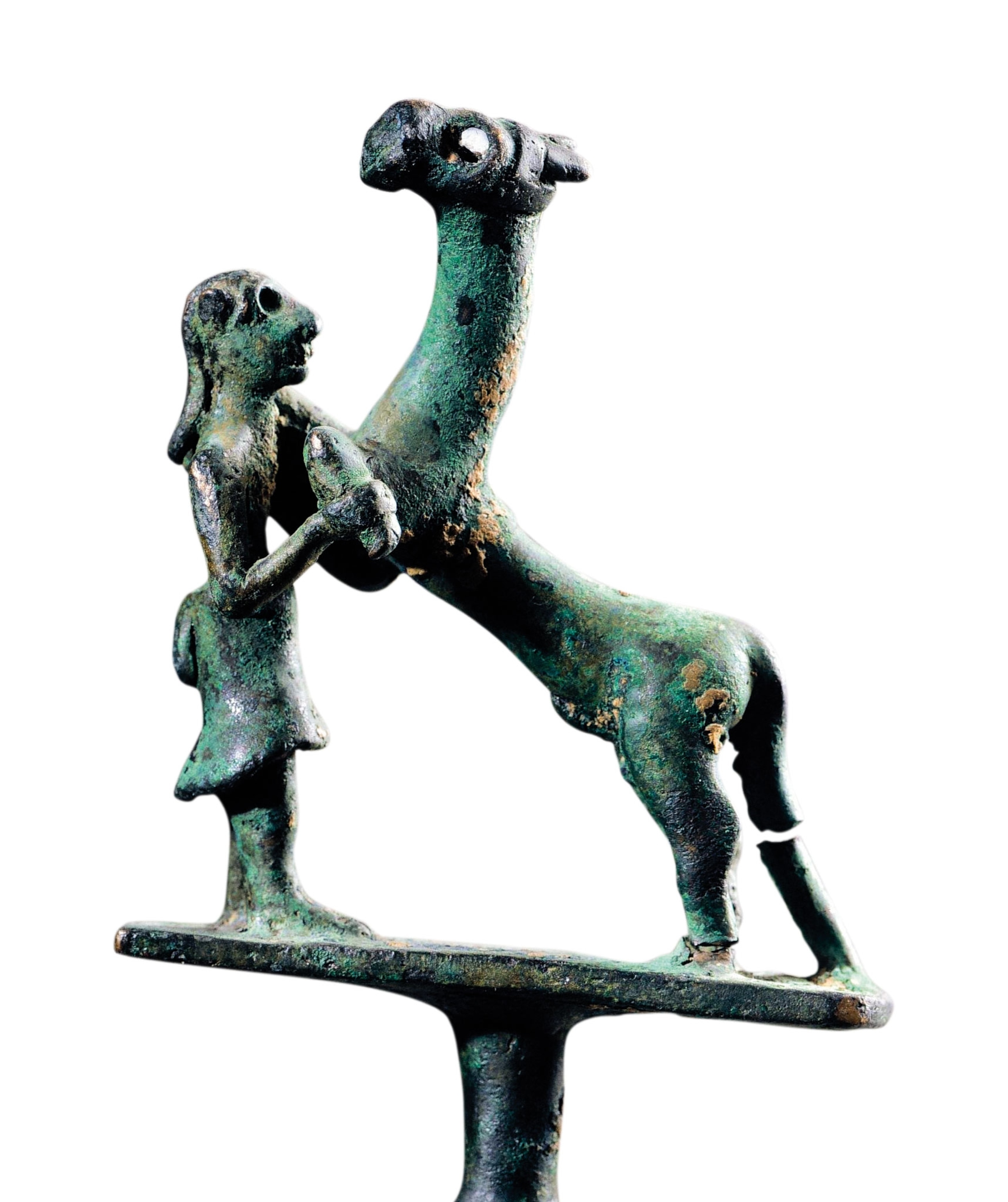 a bronze sculpture of a horse and man