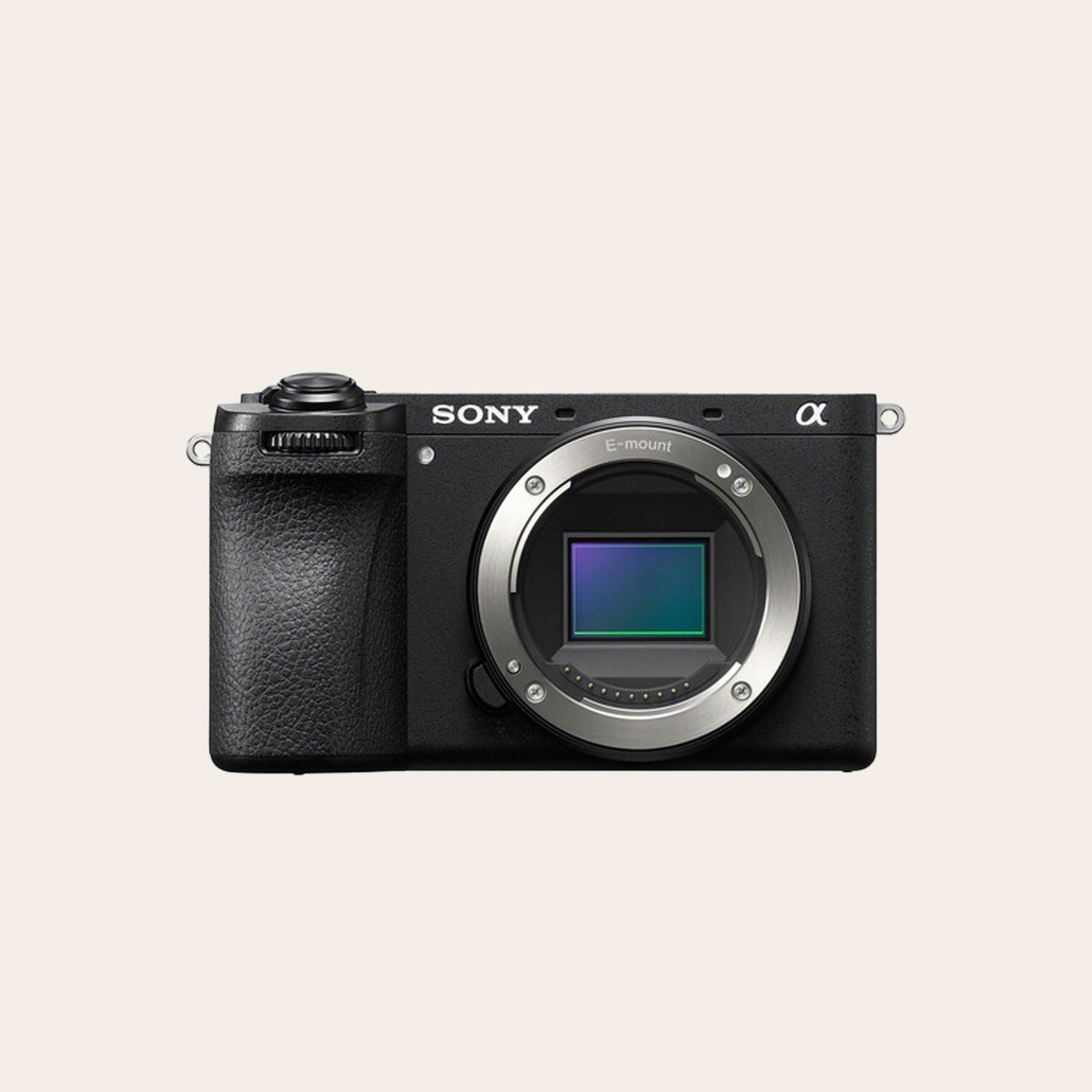 A black camera body without a lens affixed showing the interior.