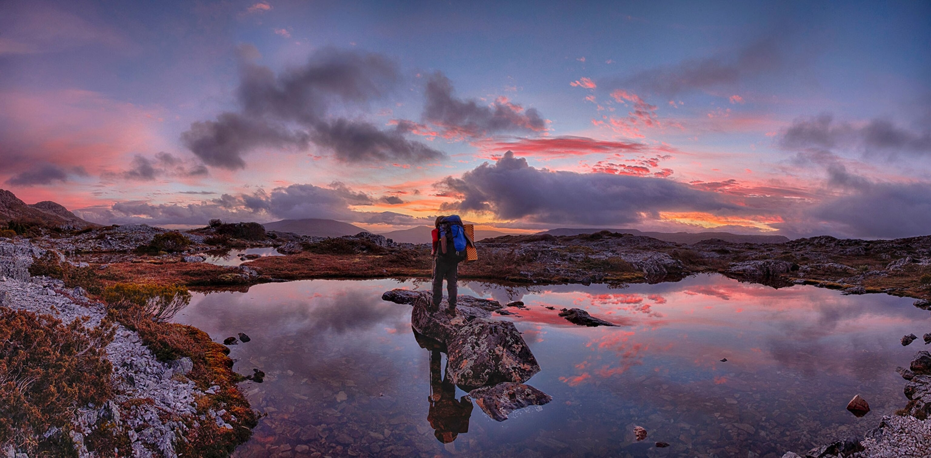 a backpacker on Overland Track Trail, Tasmania